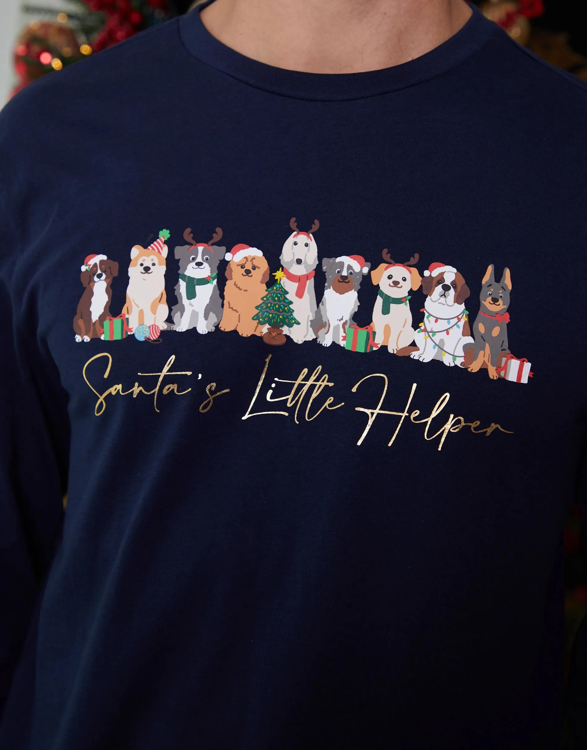 Navy Christmas Dog Graphic Print Long Pyjamas (2-Piece Set) sold by Threadbare product image thumbnail 5