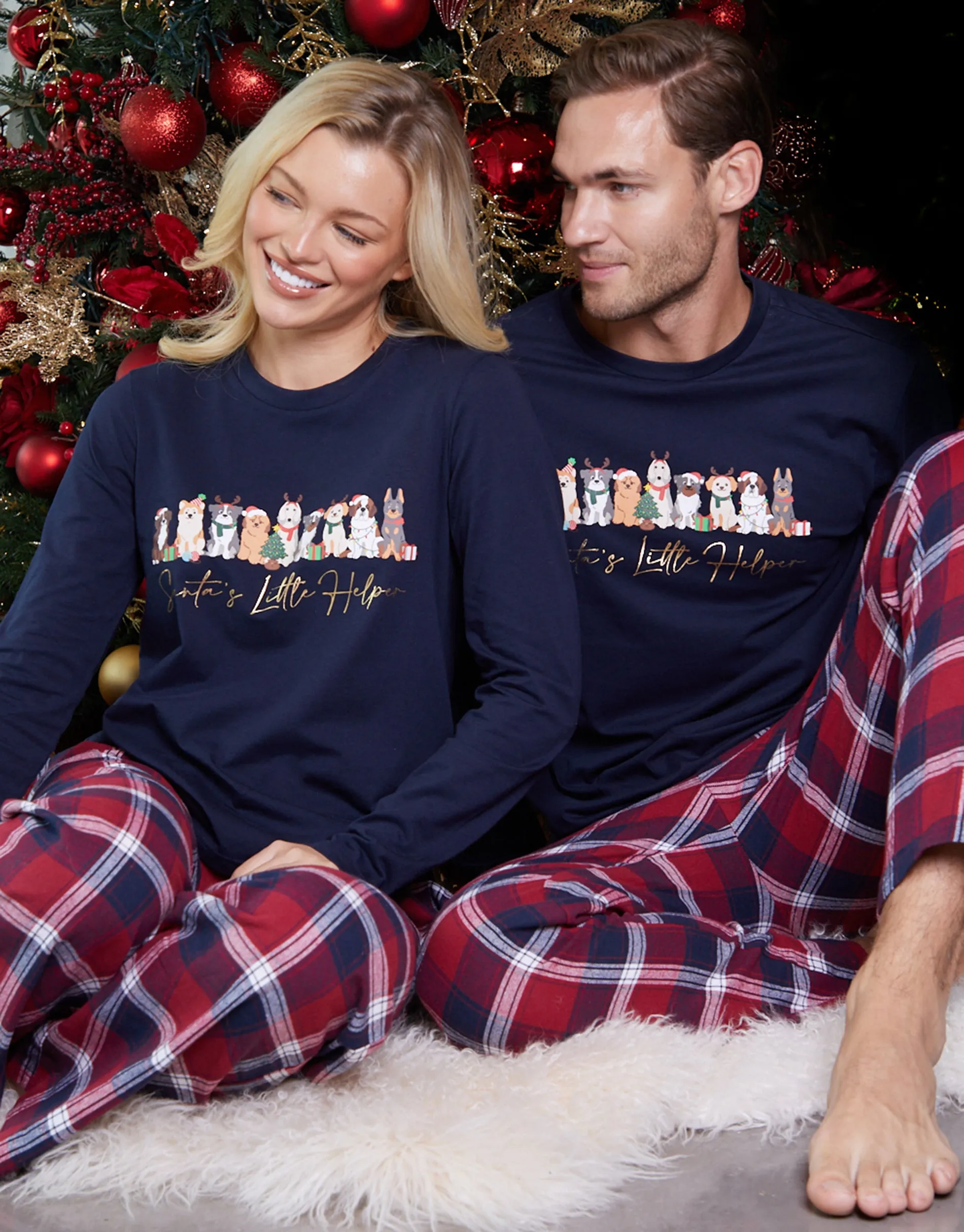 Navy Christmas Dog Graphic Print Long Pyjamas (2-Piece Set) sold by Threadbare product image thumbnail 2