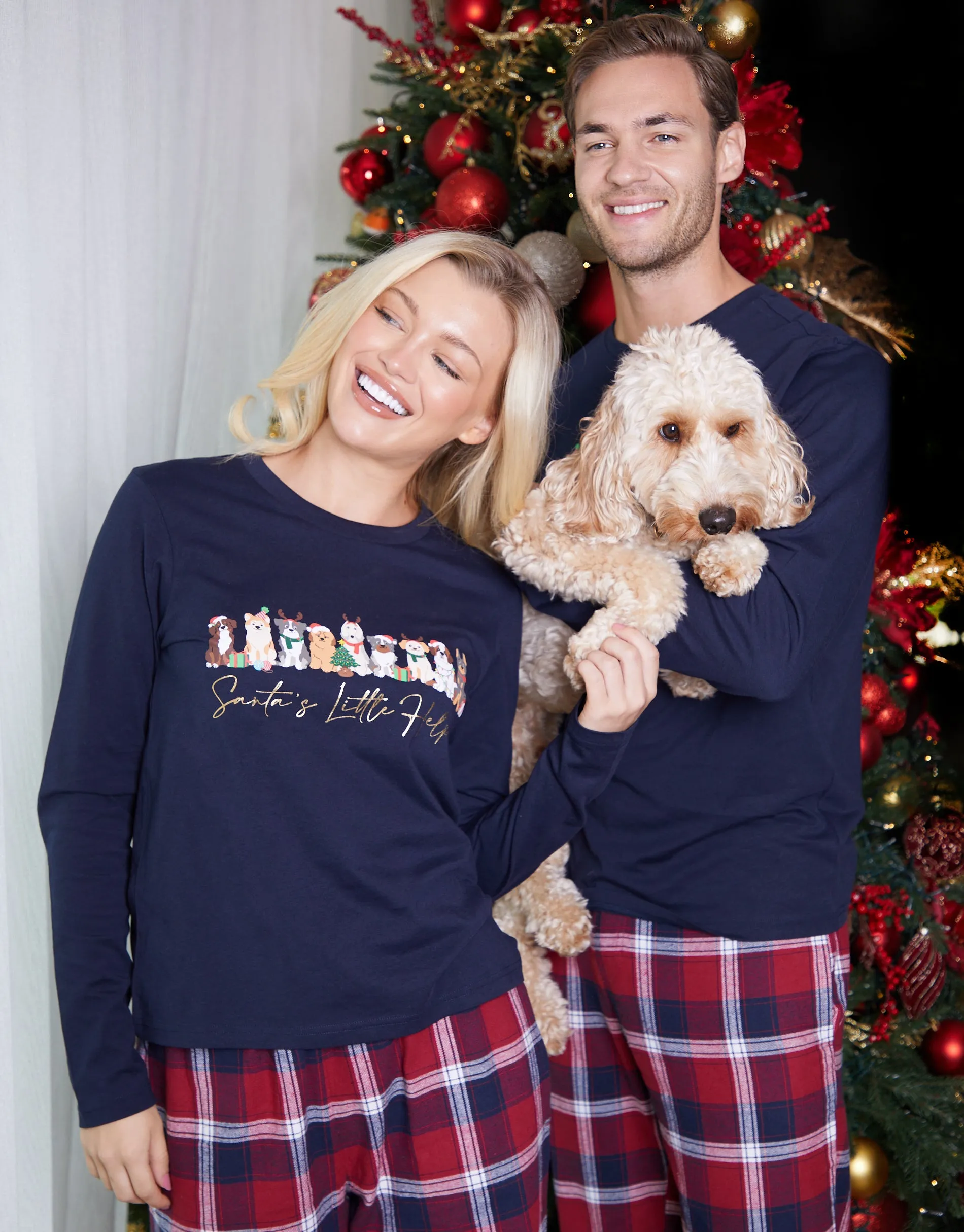 Navy Christmas Dog Graphic Print Long Pyjamas (2-Piece Set) sold by Threadbare product image thumbnail 5