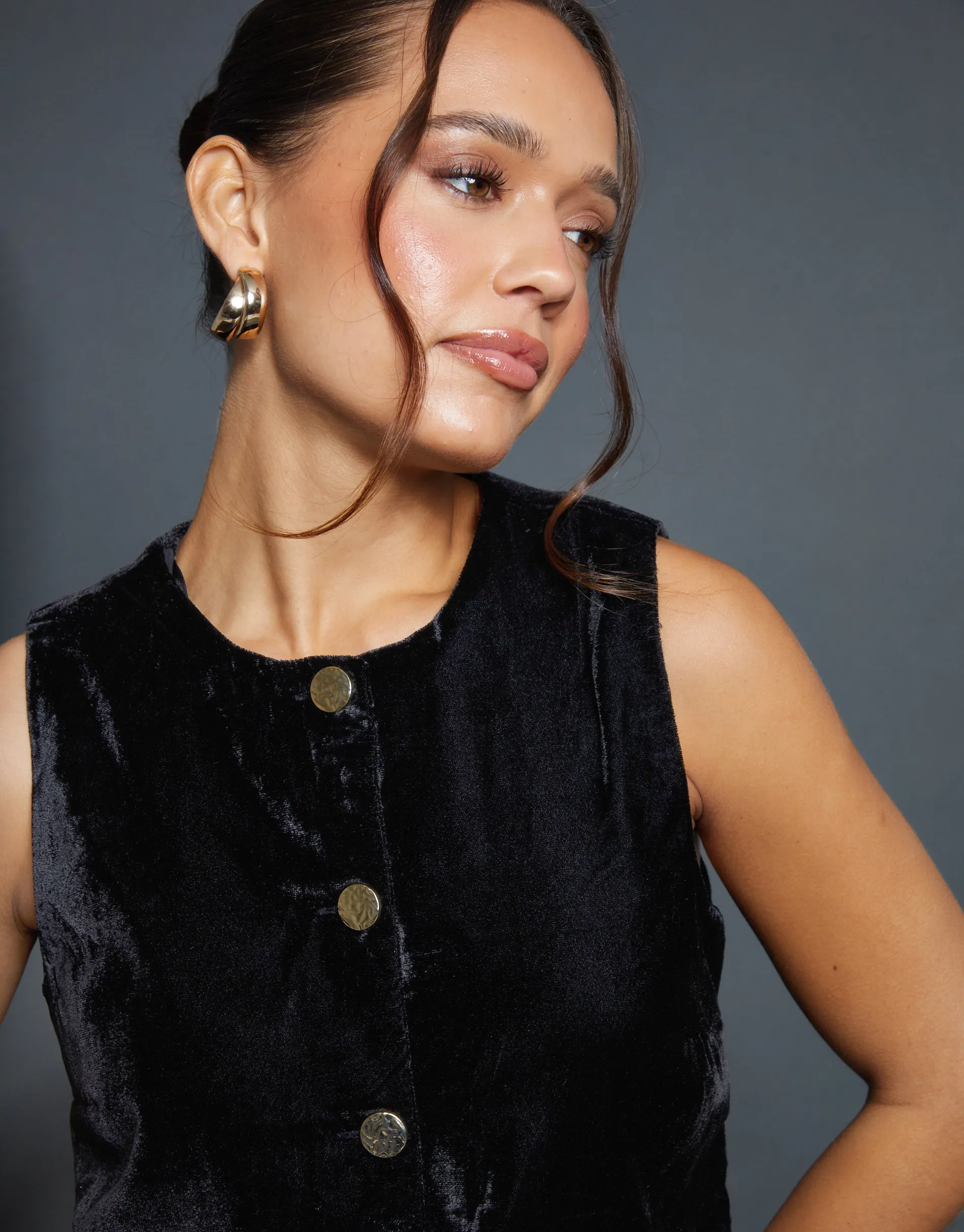 Black Velvet Split Front Waistcoat sold by Threadbare product image thumbnail 2