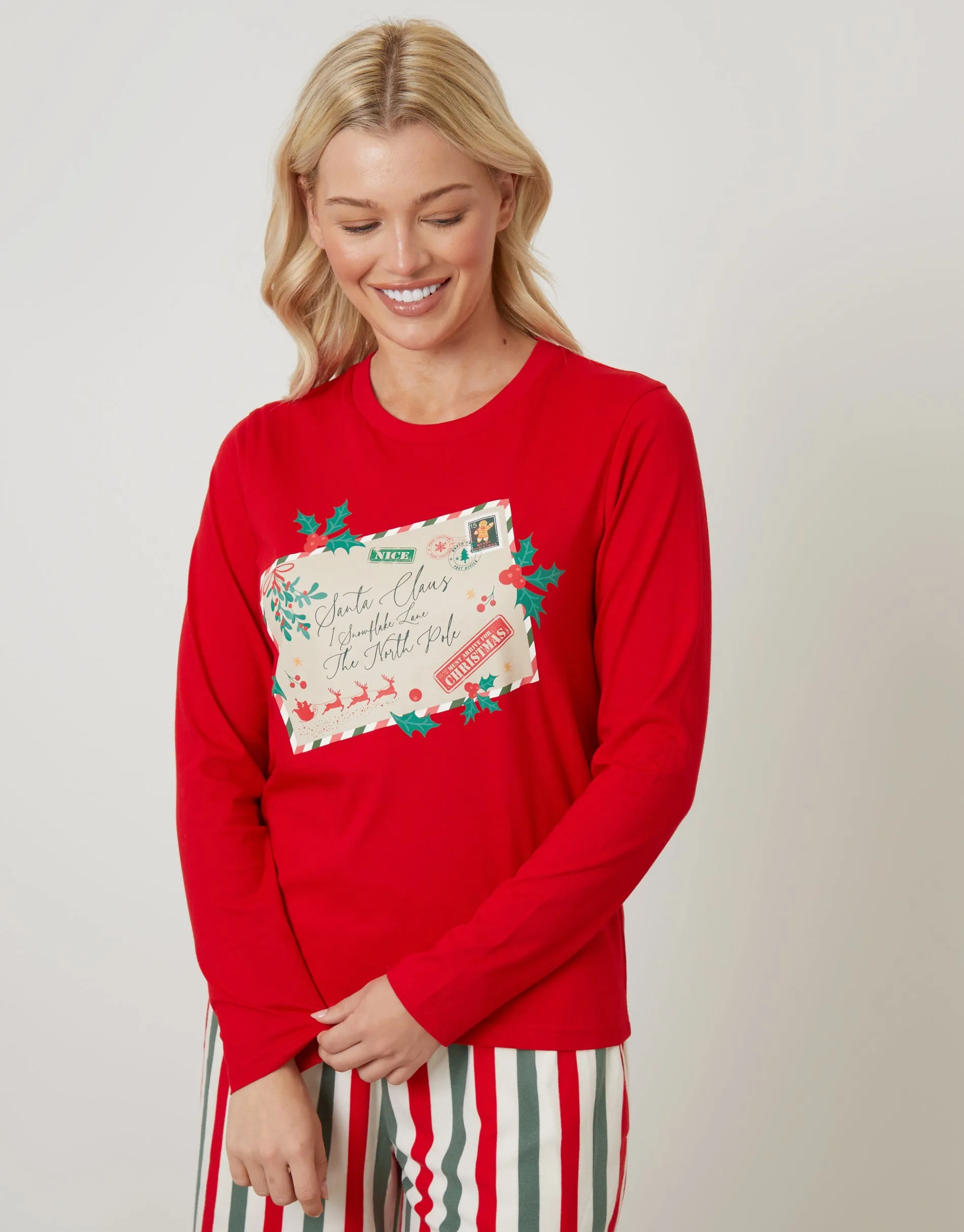 Red Christmas Postcard Graphic Long Pyjamas (2-Piece Set) sold by Threadbare product image thumbnail 4