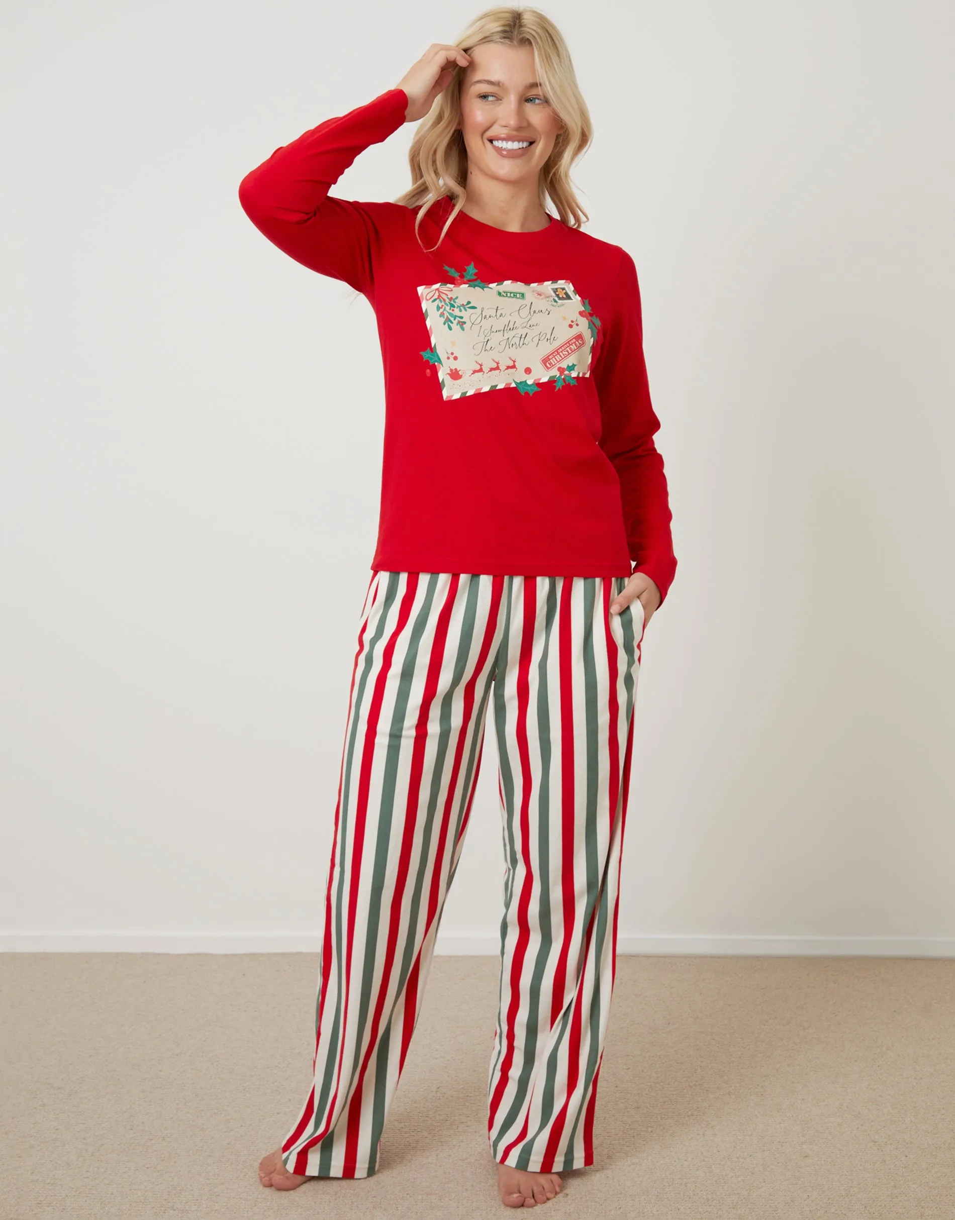 Red Christmas Postcard Graphic Long Pyjamas (2-Piece Set) sold by Threadbare product image thumbnail 2
