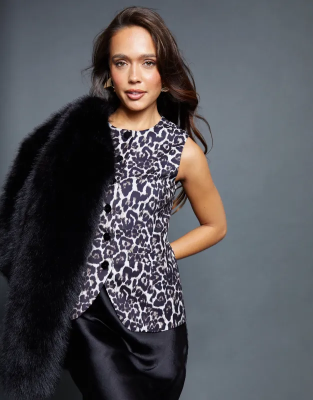 Leopard Print Crew Neck Longline Waistcoat sold by Threadbare