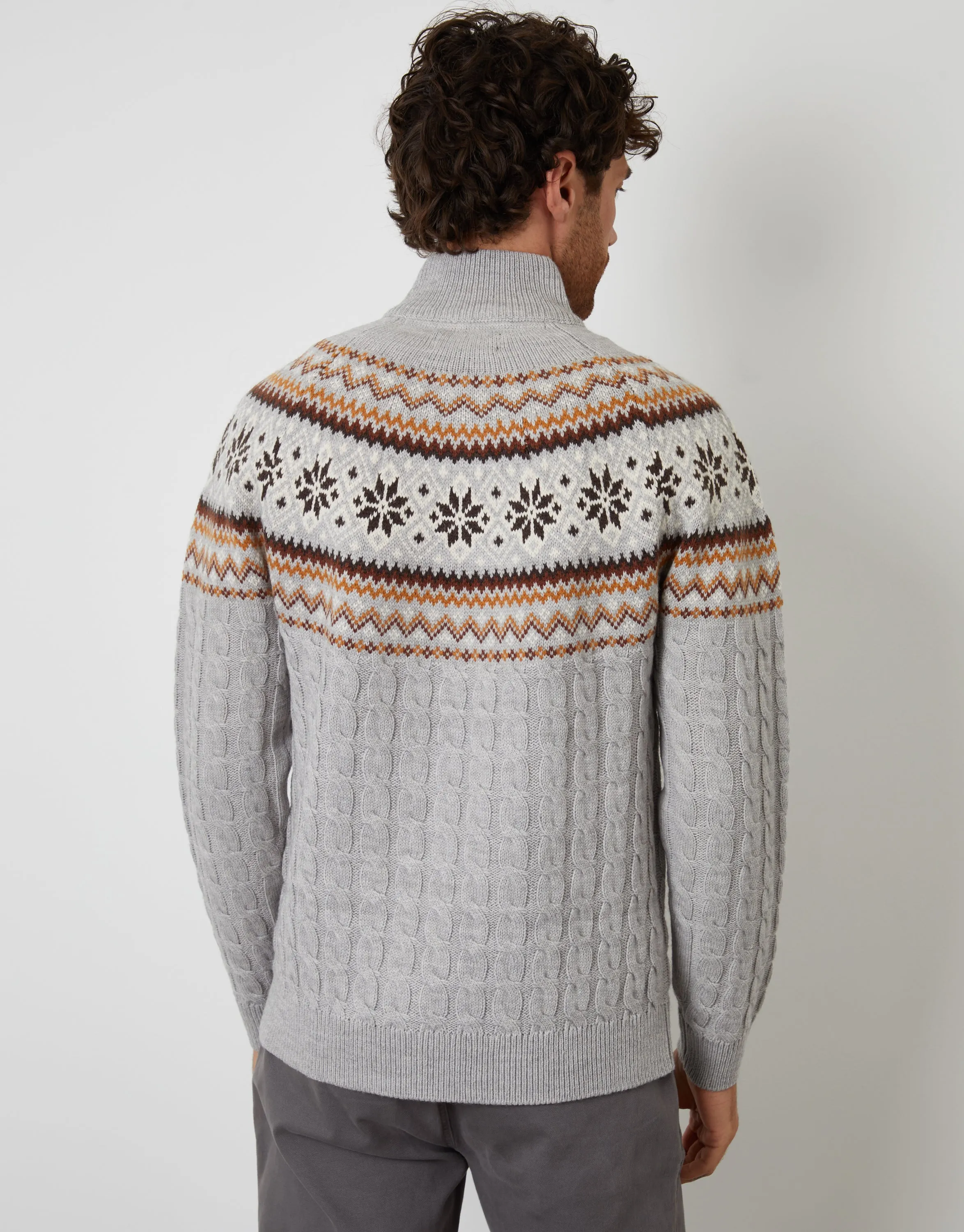 Grey Fairisle Cable Knit Quarter Zip Jumper sold by Threadbare product image thumbnail 3