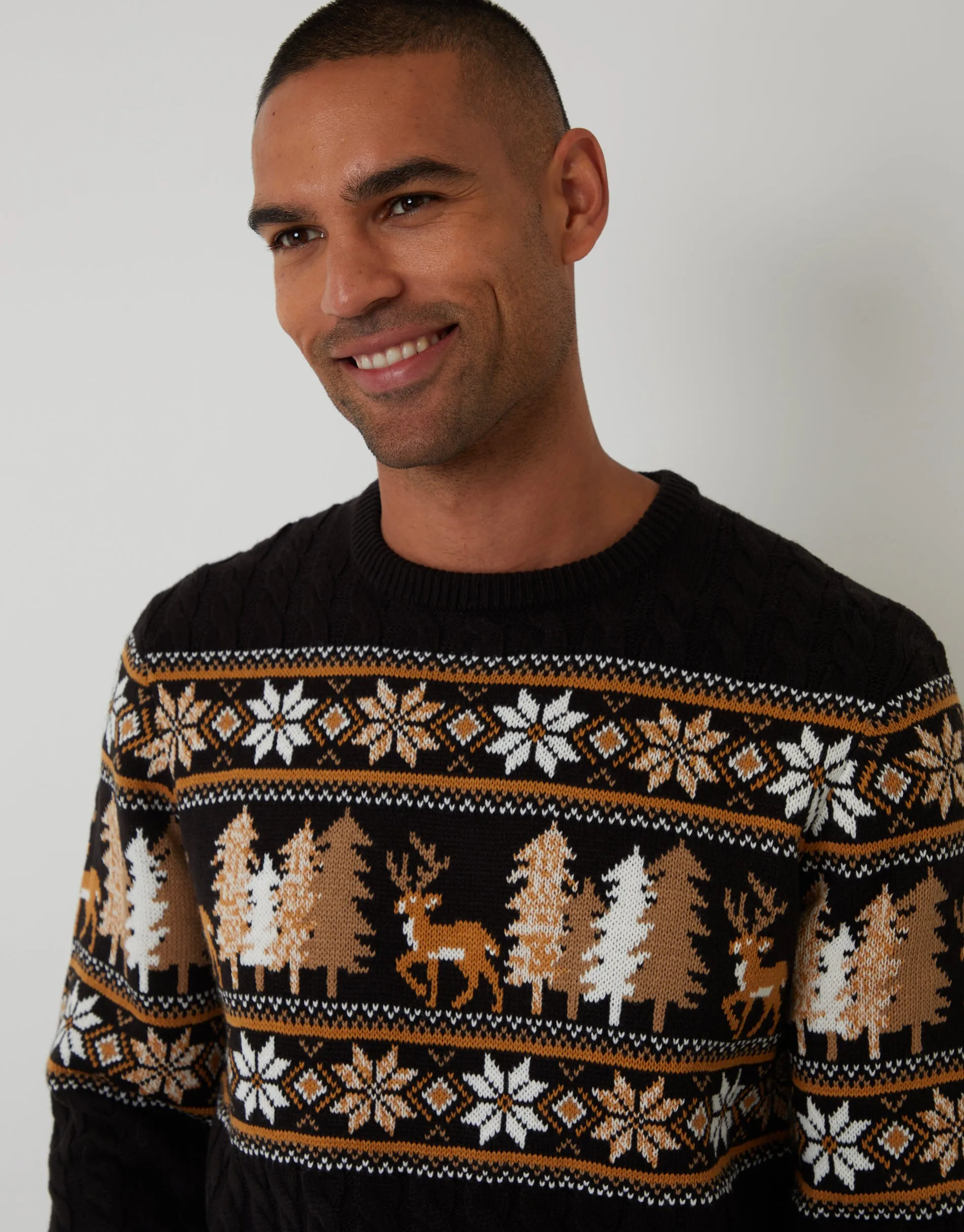 Black Cable Knit Fairisle Crew Neck Christmas Jumper sold by Threadbare product image thumbnail 4