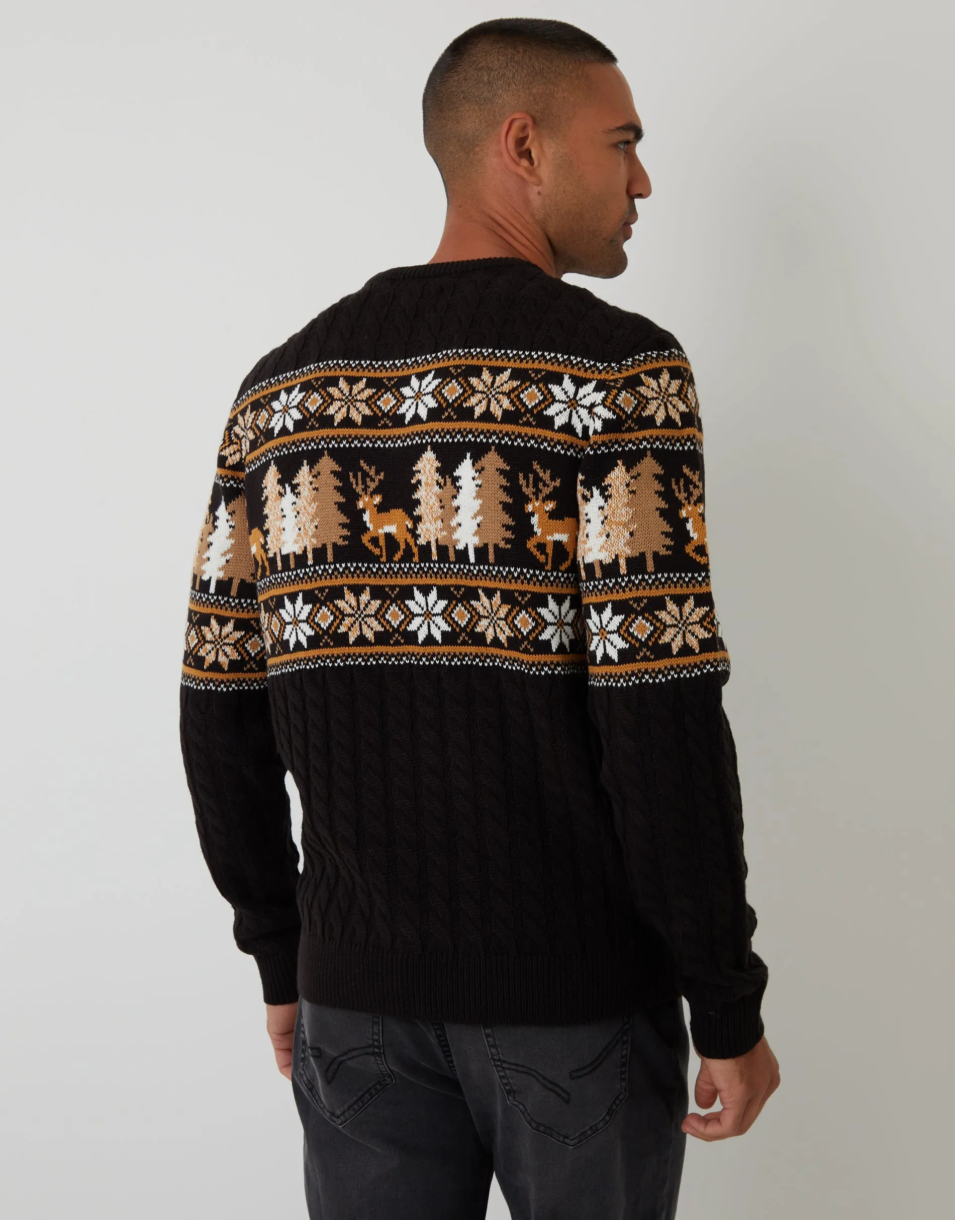 Black Cable Knit Fairisle Crew Neck Christmas Jumper sold by Threadbare product image thumbnail 2