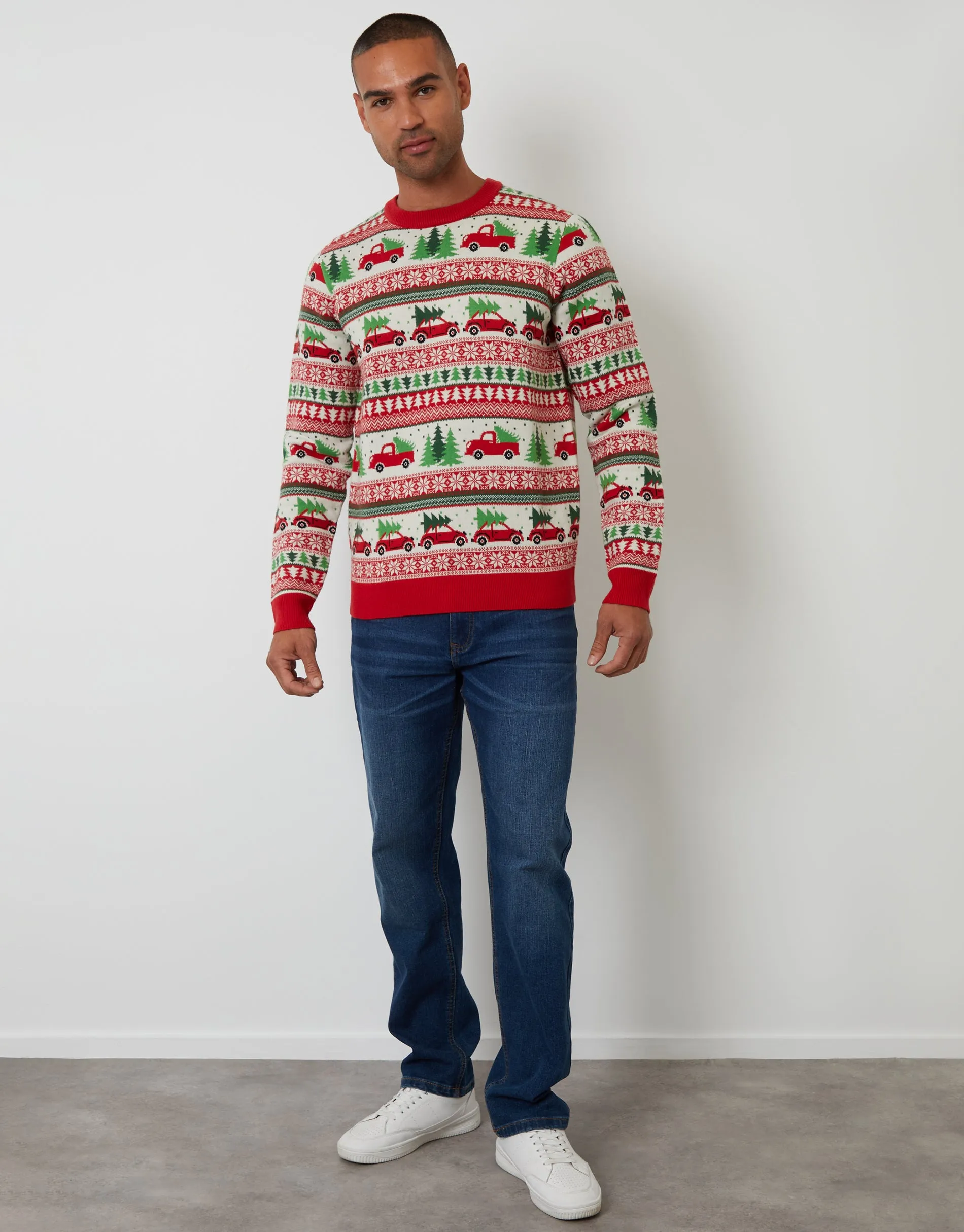 Red Christmas Car Fairisle Knitted Crew Neck Jumper sold by Threadbare product image thumbnail 4