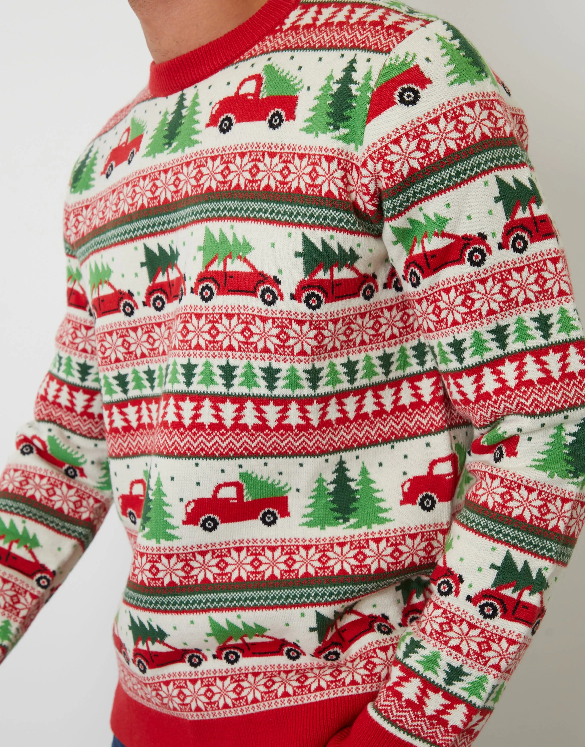 Red Christmas Car Fairisle Knitted Crew Neck Jumper sold by Threadbare product image thumbnail 5