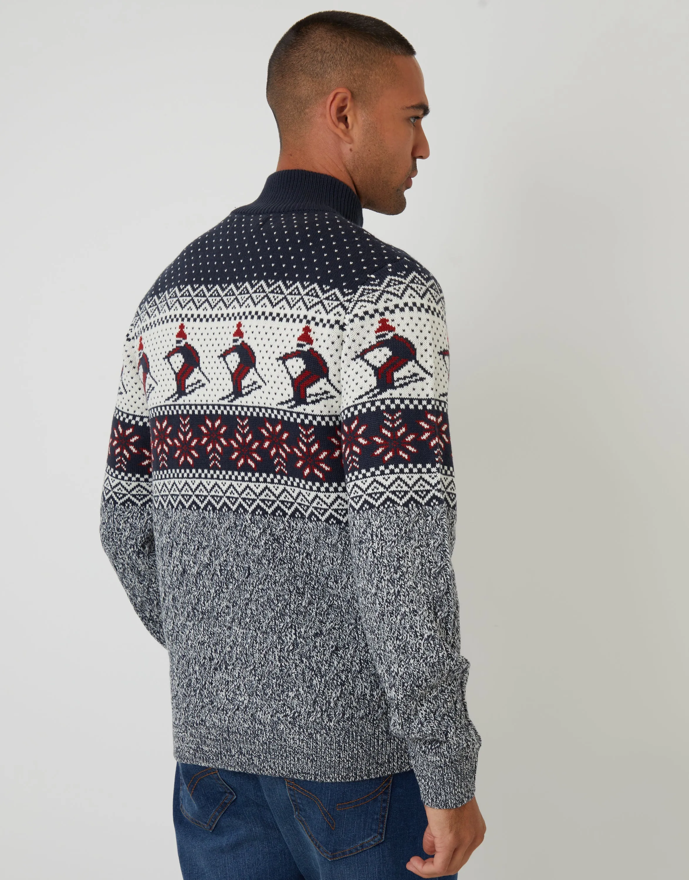 Navy Ski Fairisle Cable Knit Quarter Zip Jumper sold by Threadbare product image thumbnail 3