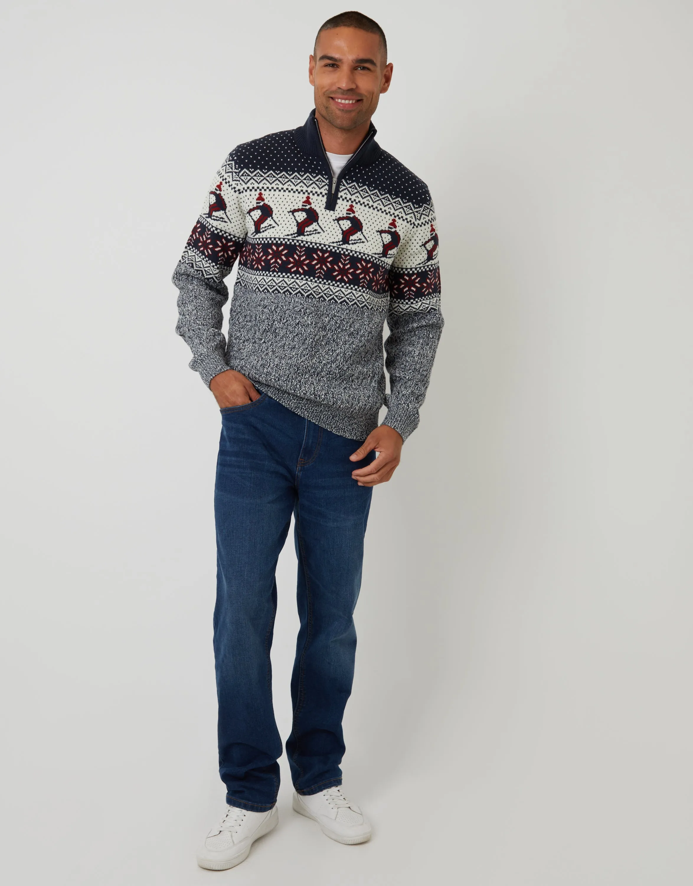 Navy Ski Fairisle Cable Knit Quarter Zip Jumper sold by Threadbare product image thumbnail 4