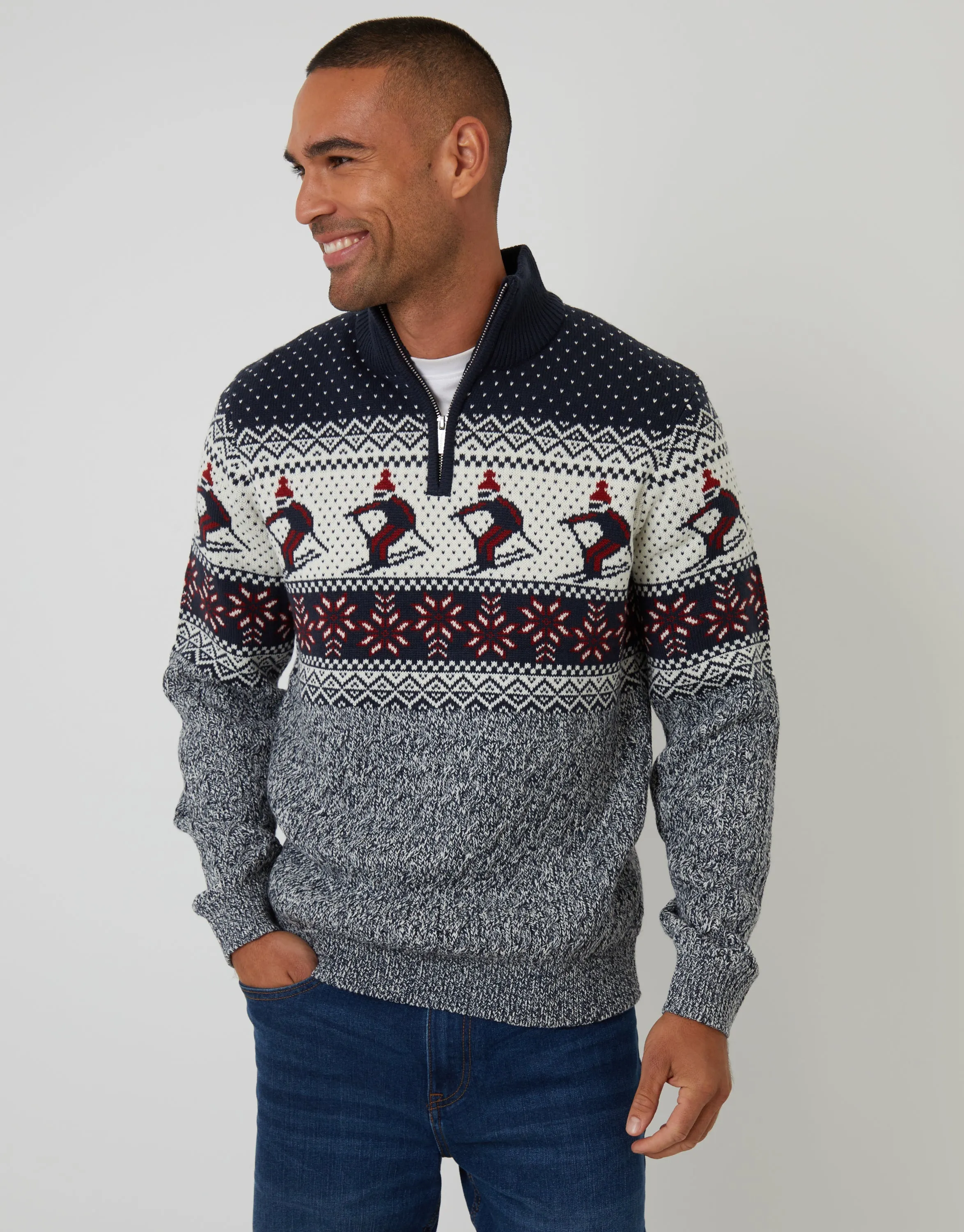Navy Ski Fairisle Cable Knit Quarter Zip Jumper sold by Threadbare product image thumbnail 2