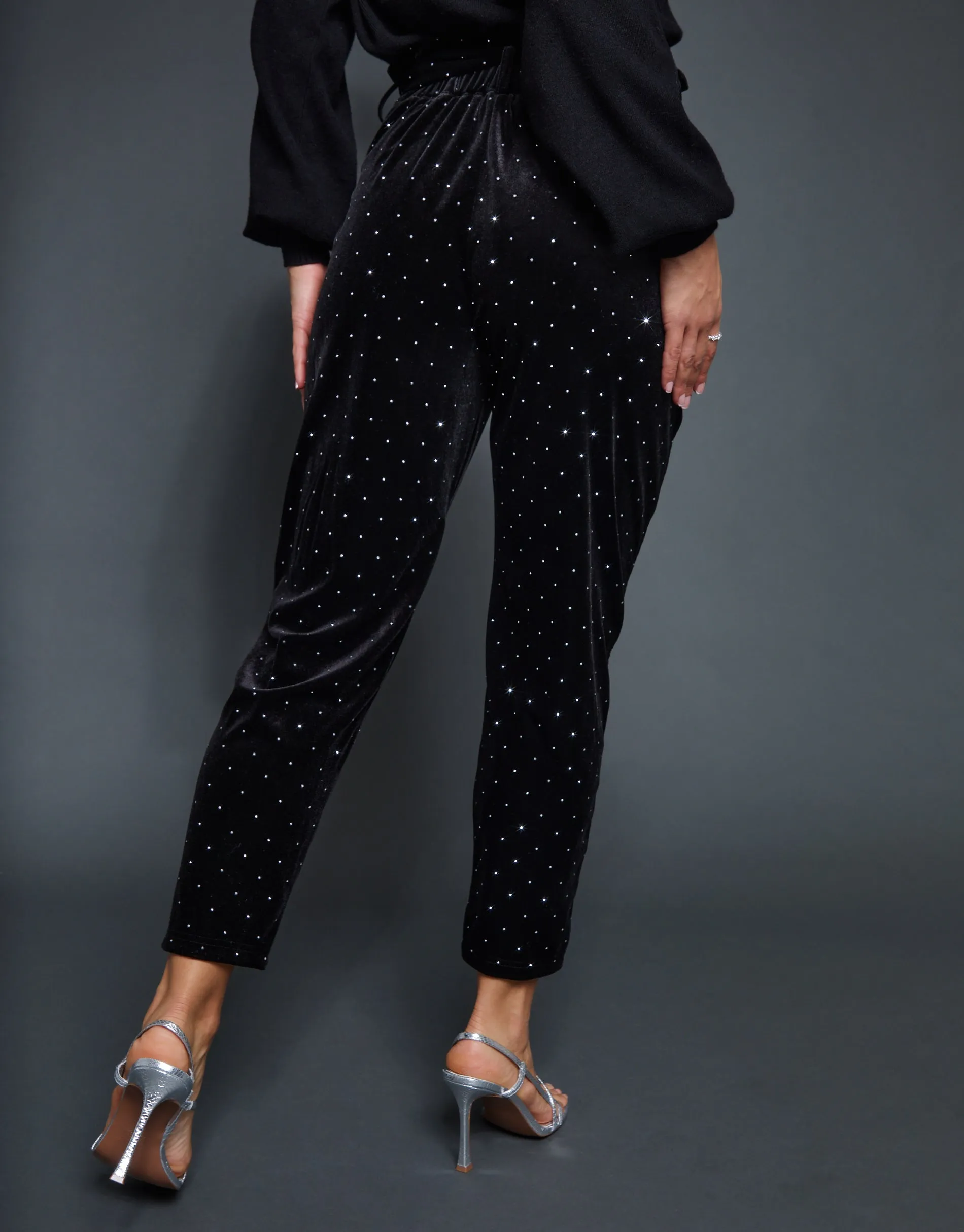 Black Velvet Hotfix Paperbag Waist Trousers sold by Threadbare product image thumbnail 4