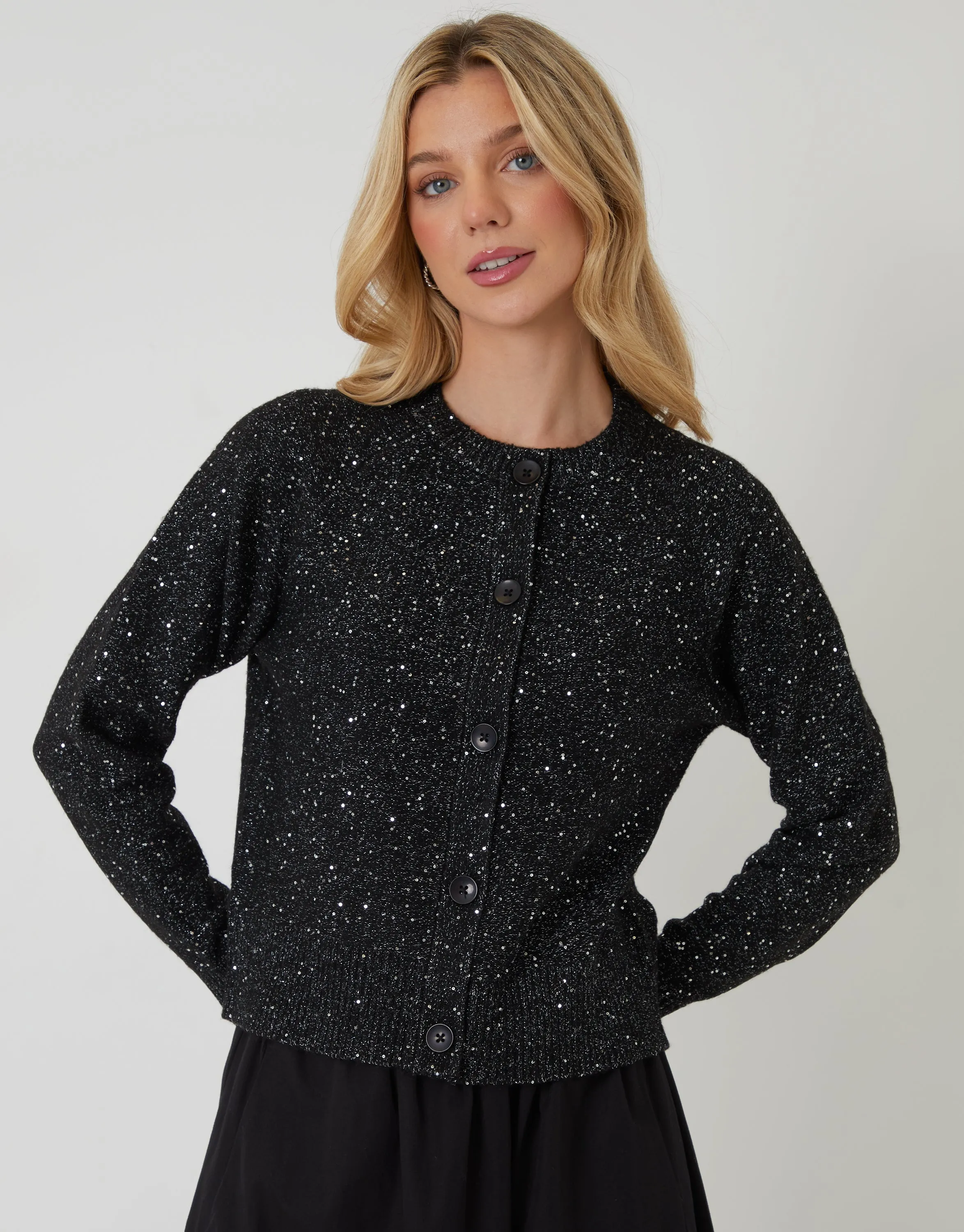 Black Knitted Sequin Cardigan sold by Threadbare product image thumbnail 2