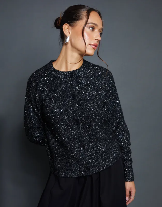 Black Knitted Sequin Cardigan sold by Threadbare