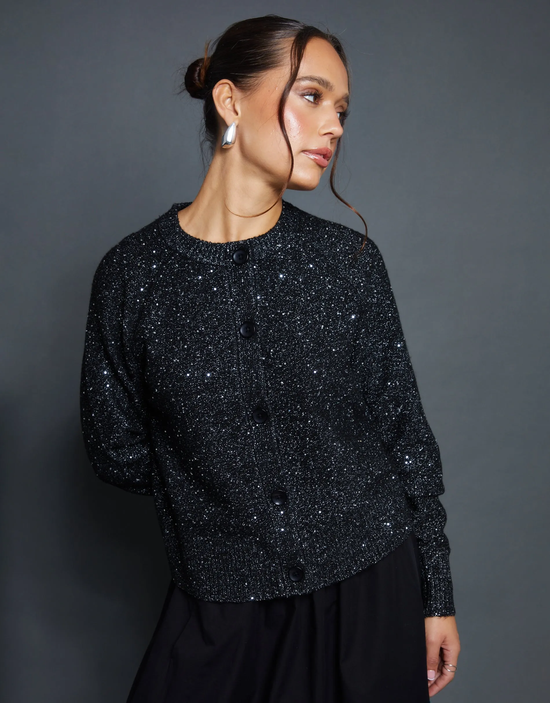 Black Knitted Sequin Cardigan sold by Threadbare