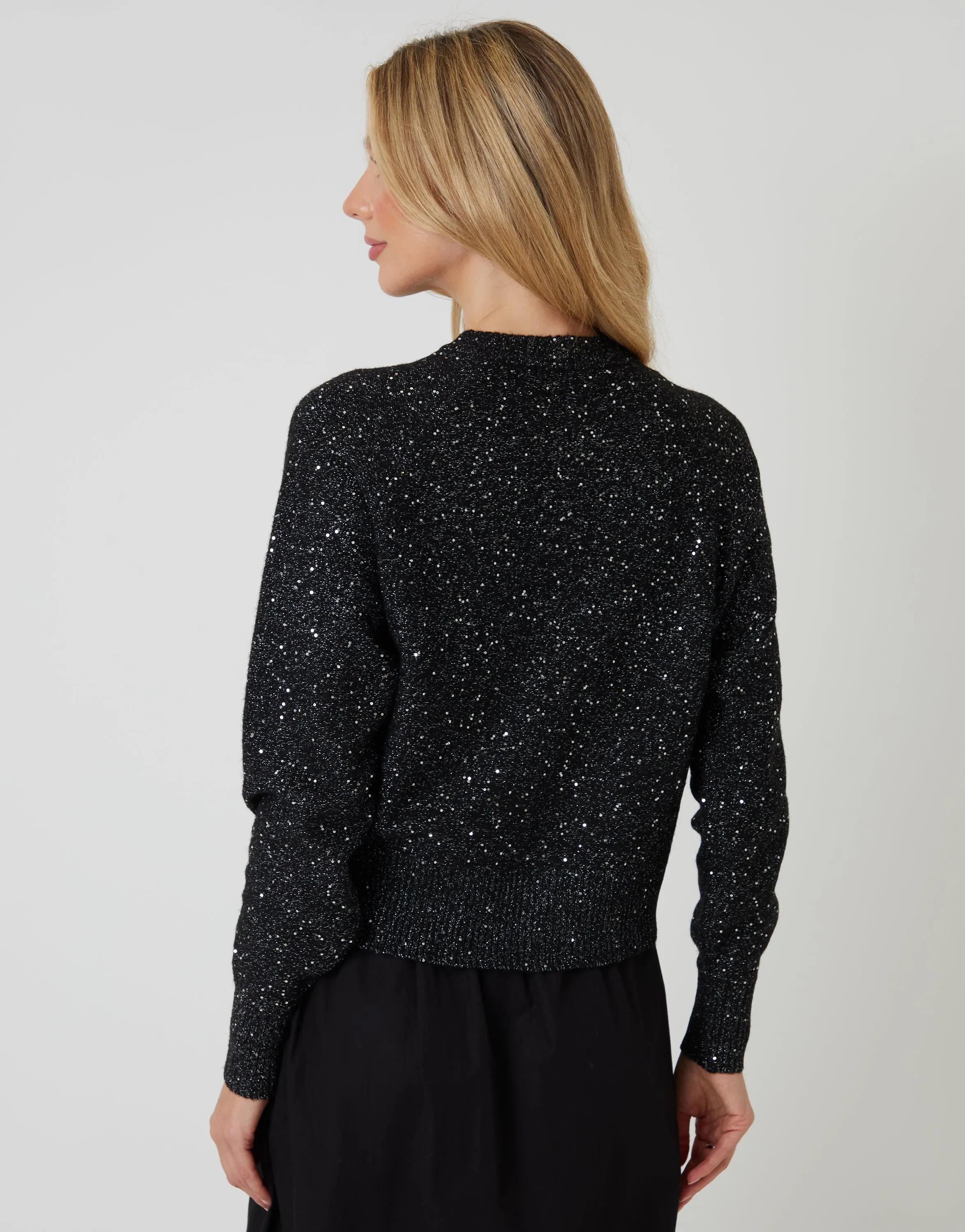 Black Knitted Sequin Cardigan sold by Threadbare product image thumbnail 3
