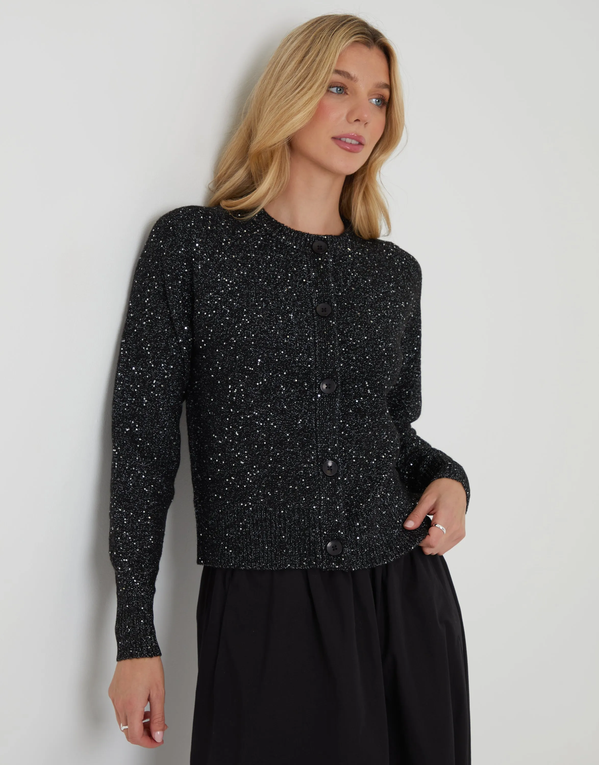 Black Knitted Sequin Cardigan sold by Threadbare product image thumbnail 4