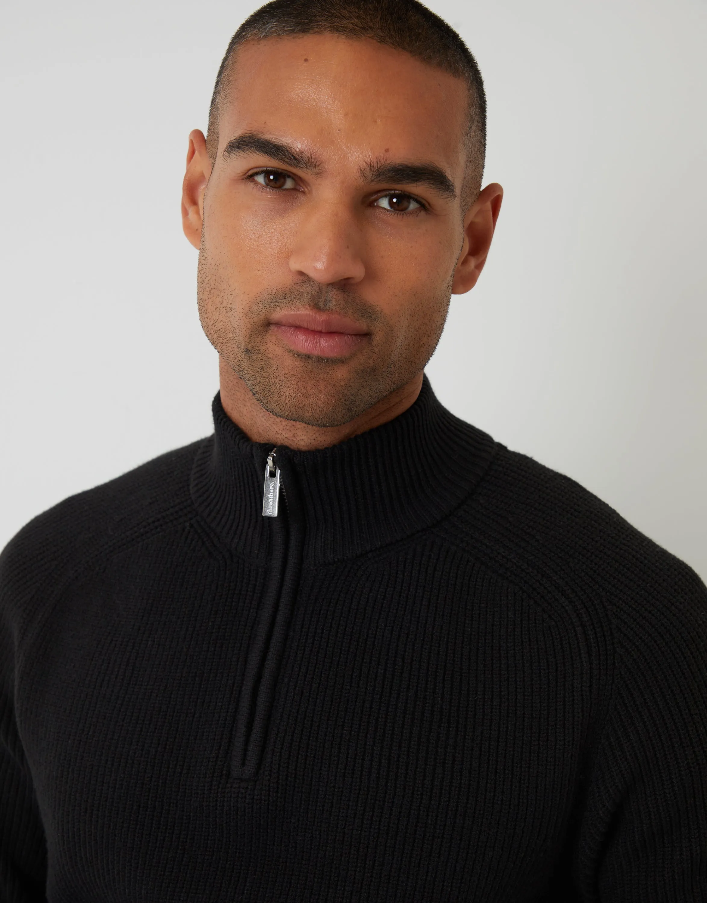 Black Rib Panel Quarter Zip Knitted Jumper sold by Threadbare product image thumbnail 4