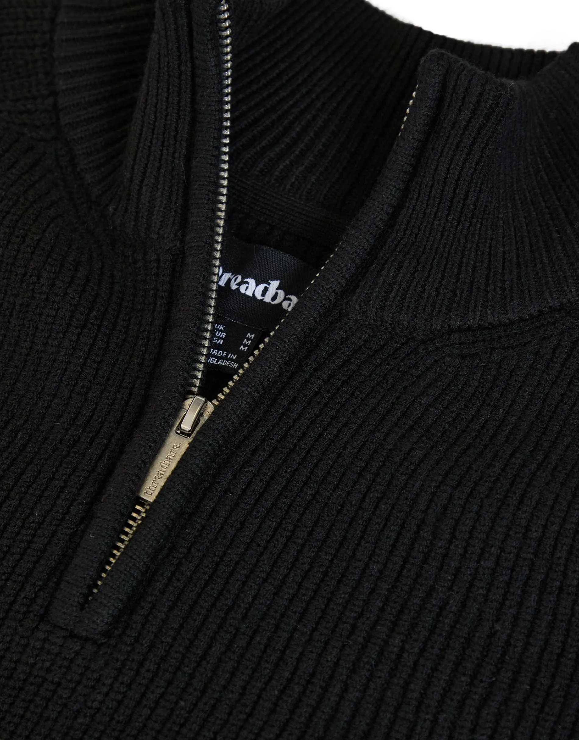 Black Rib Panel Quarter Zip Knitted Jumper sold by Threadbare product image thumbnail 5