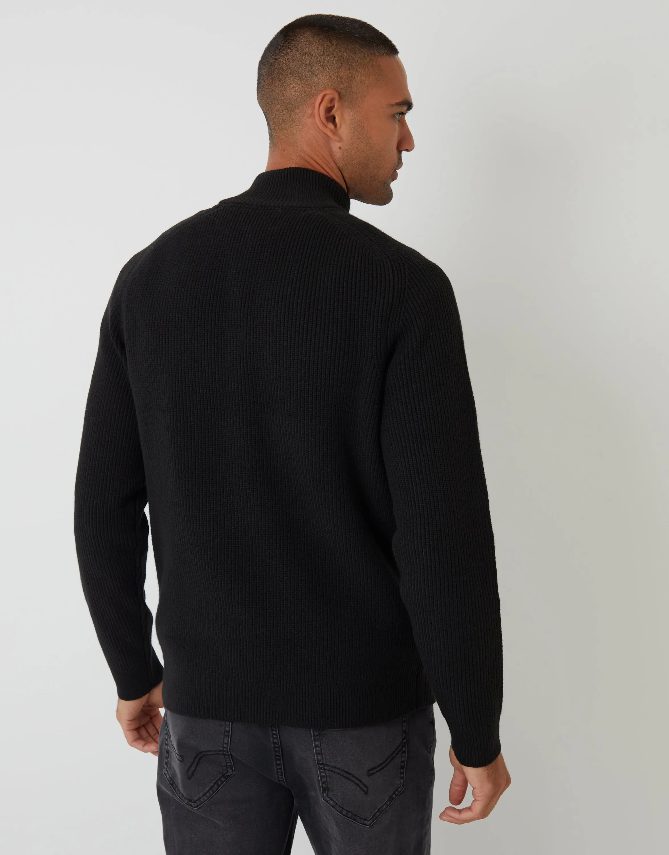 Black Rib Panel Quarter Zip Knitted Jumper sold by Threadbare product image thumbnail 2