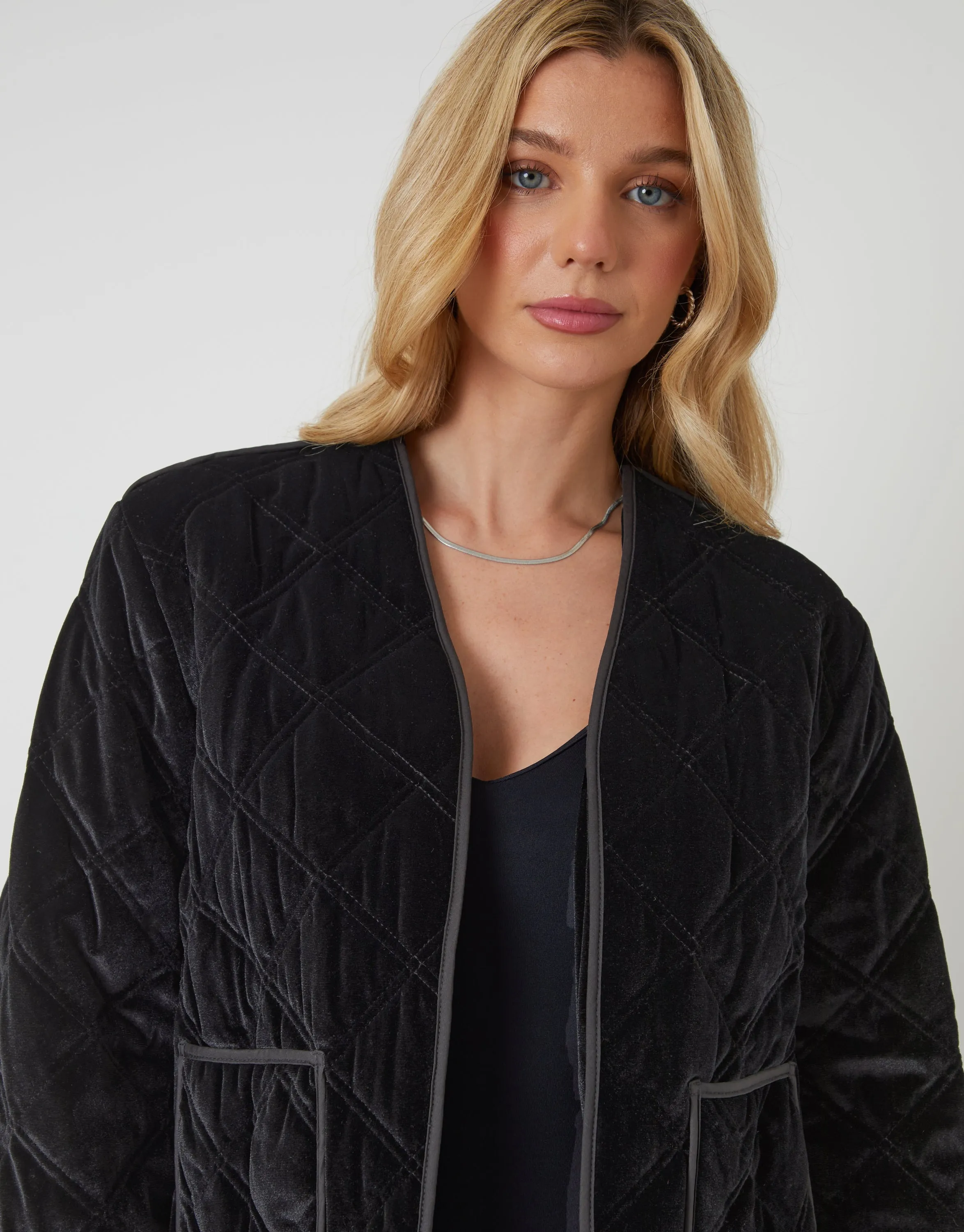 Black Diamond Quilted Velvet Jacket sold by Threadbare product image thumbnail 5