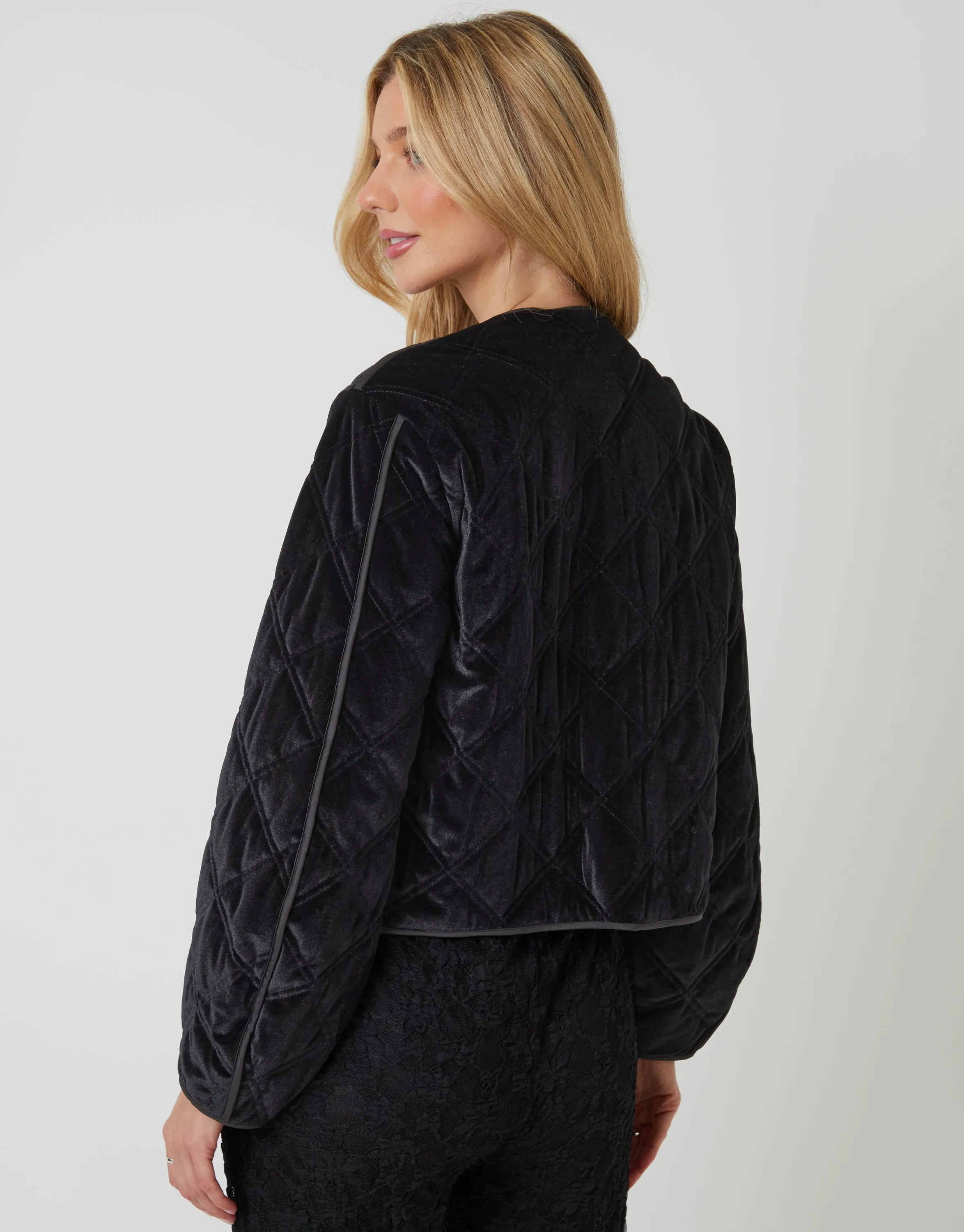 Black Diamond Quilted Velvet Jacket sold by Threadbare product image thumbnail 3