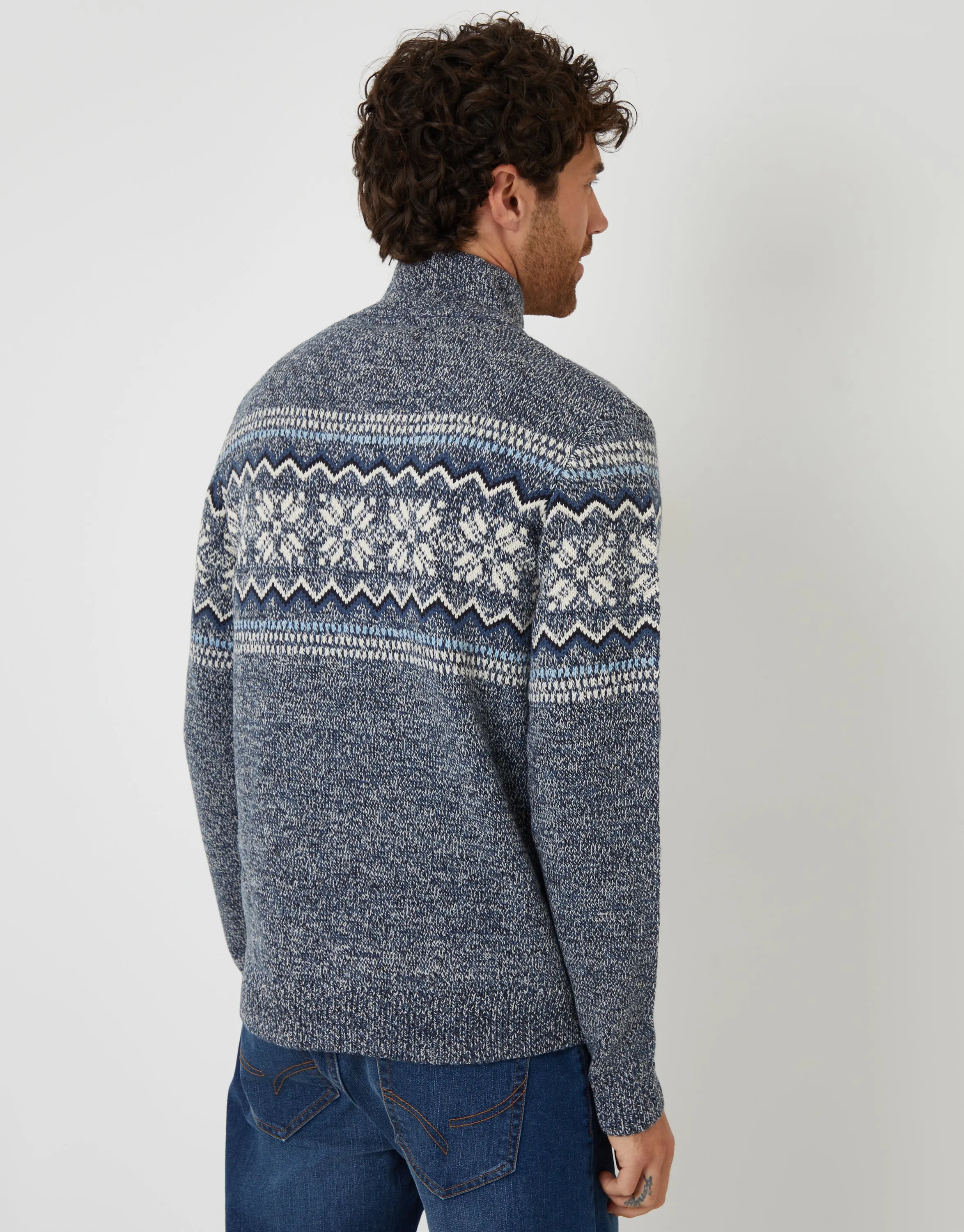 Navy Twist Fairisle Knitted Quarter Zip Jumper sold by Threadbare product image thumbnail 3