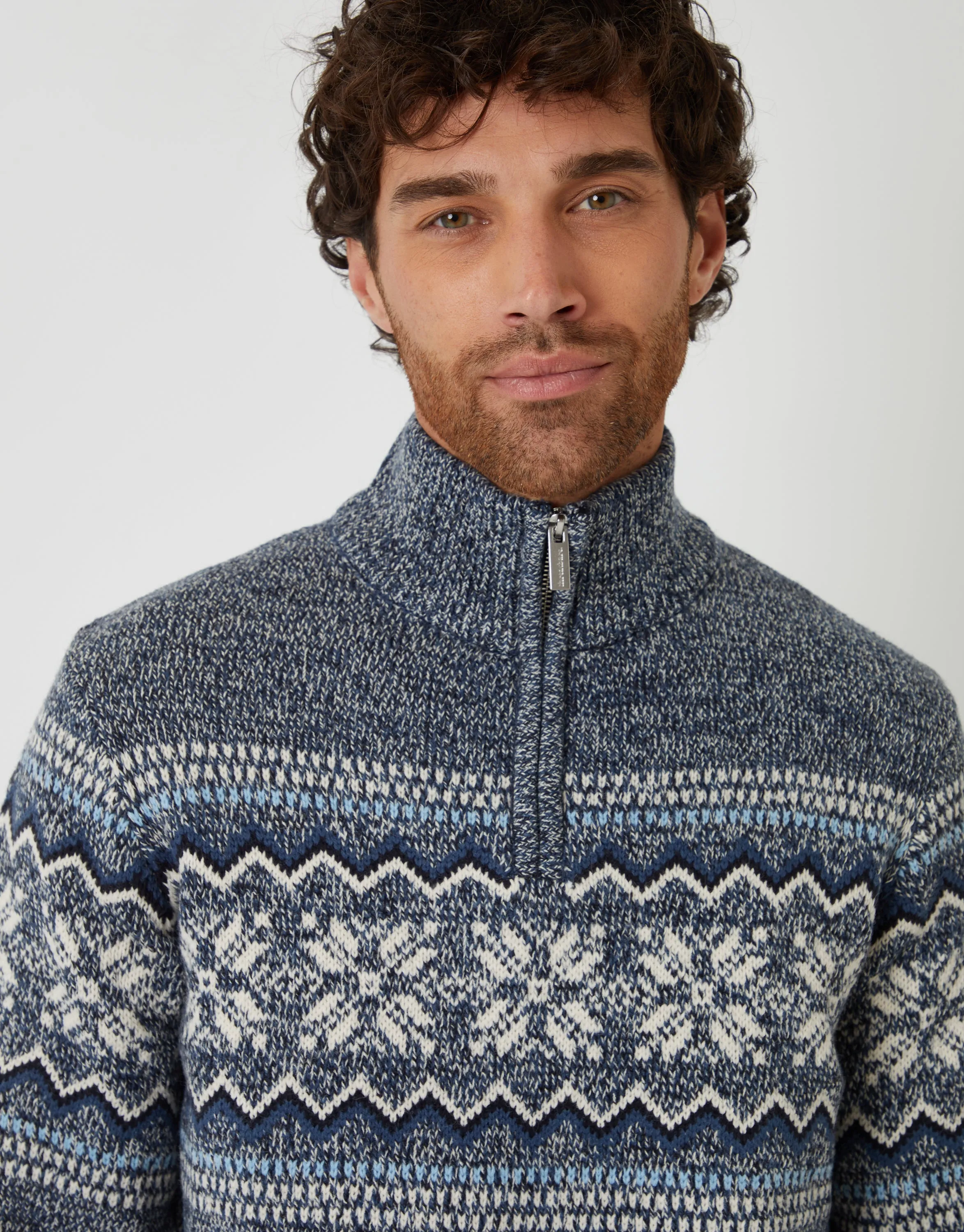 Navy Twist Fairisle Knitted Quarter Zip Jumper sold by Threadbare product image thumbnail 5
