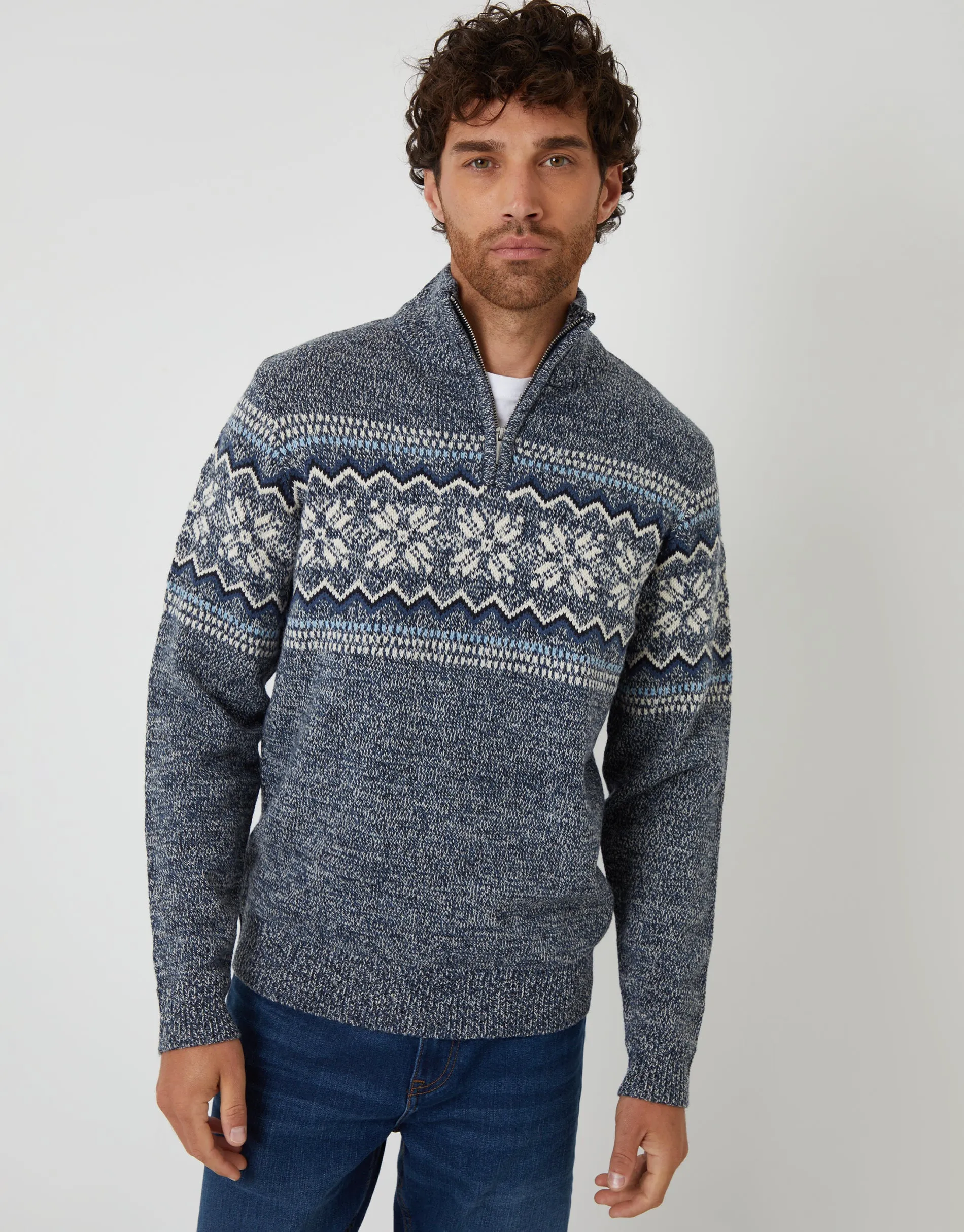 Navy Twist Fairisle Knitted Quarter Zip Jumper sold by Threadbare product image thumbnail 2