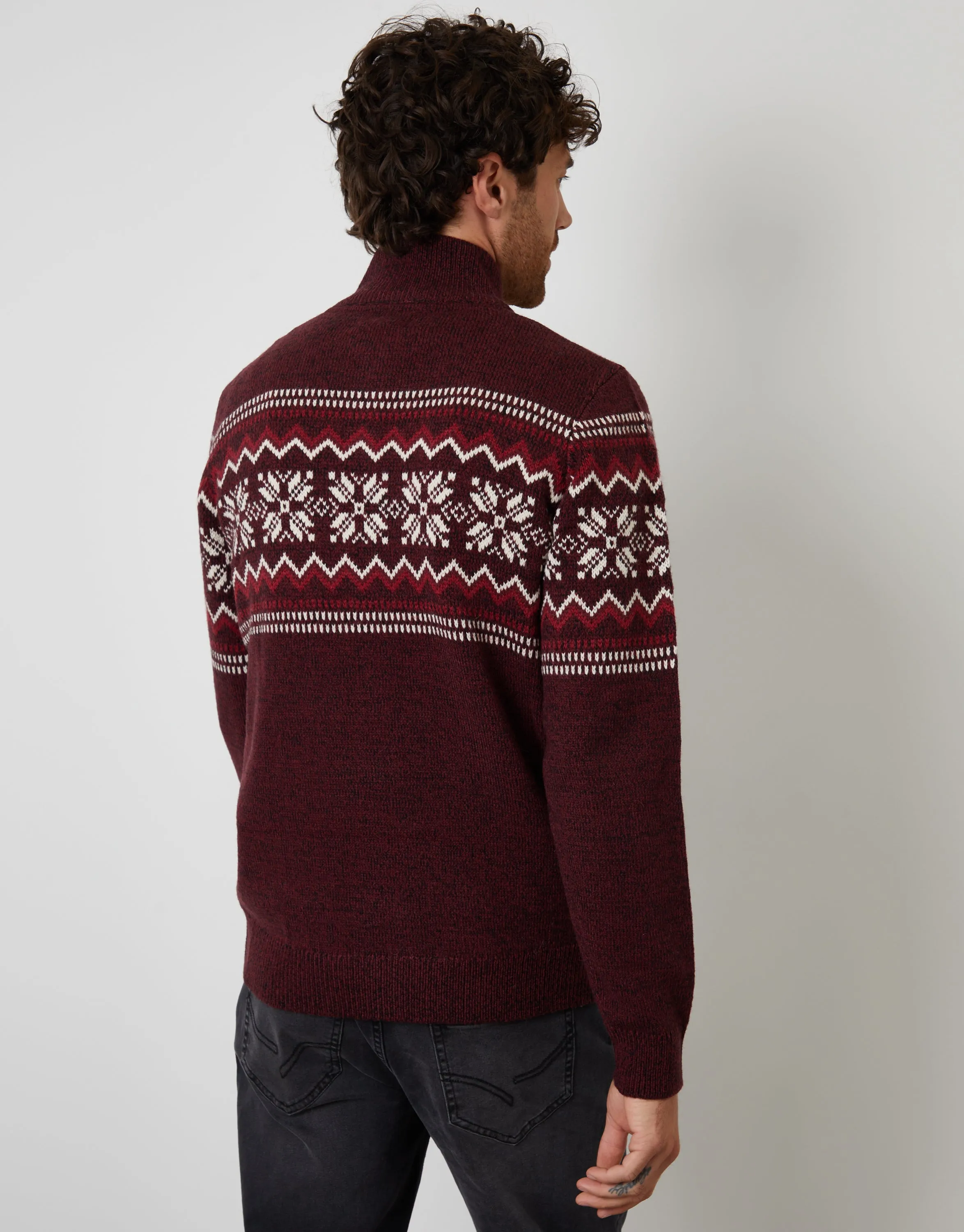 Burgundy Twist Fairisle Knitted Quarter Zip Jumper sold by Threadbare product image thumbnail 2