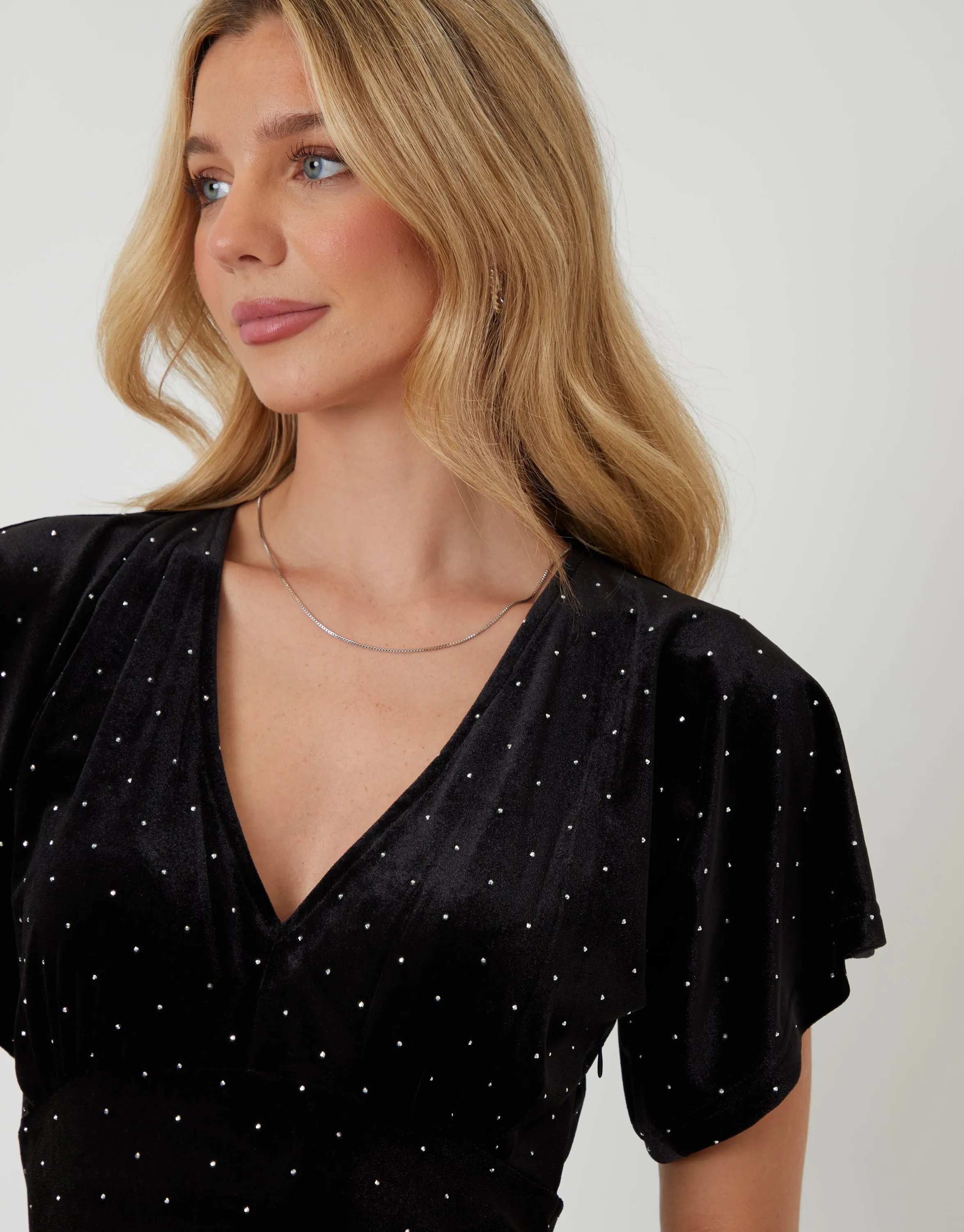 Black Velvet Hotfix Underbust Midaxi Dress sold by Threadbare product image thumbnail 5