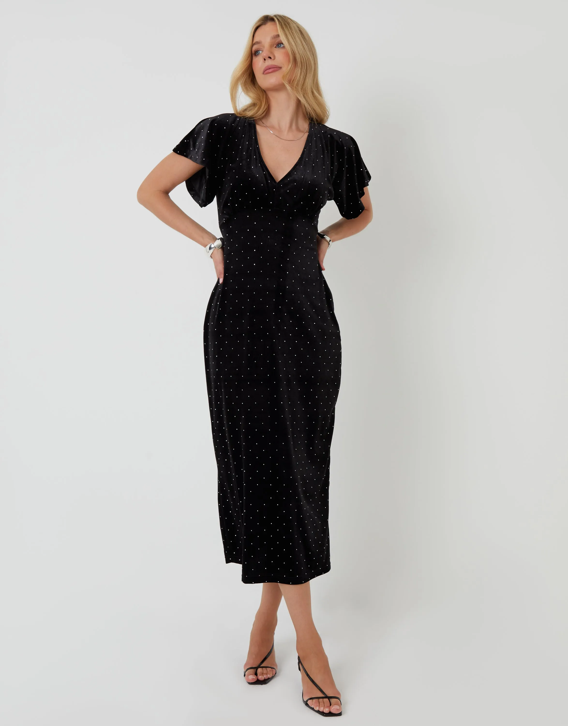 Black Velvet Hotfix Underbust Midaxi Dress sold by Threadbare product image thumbnail 2