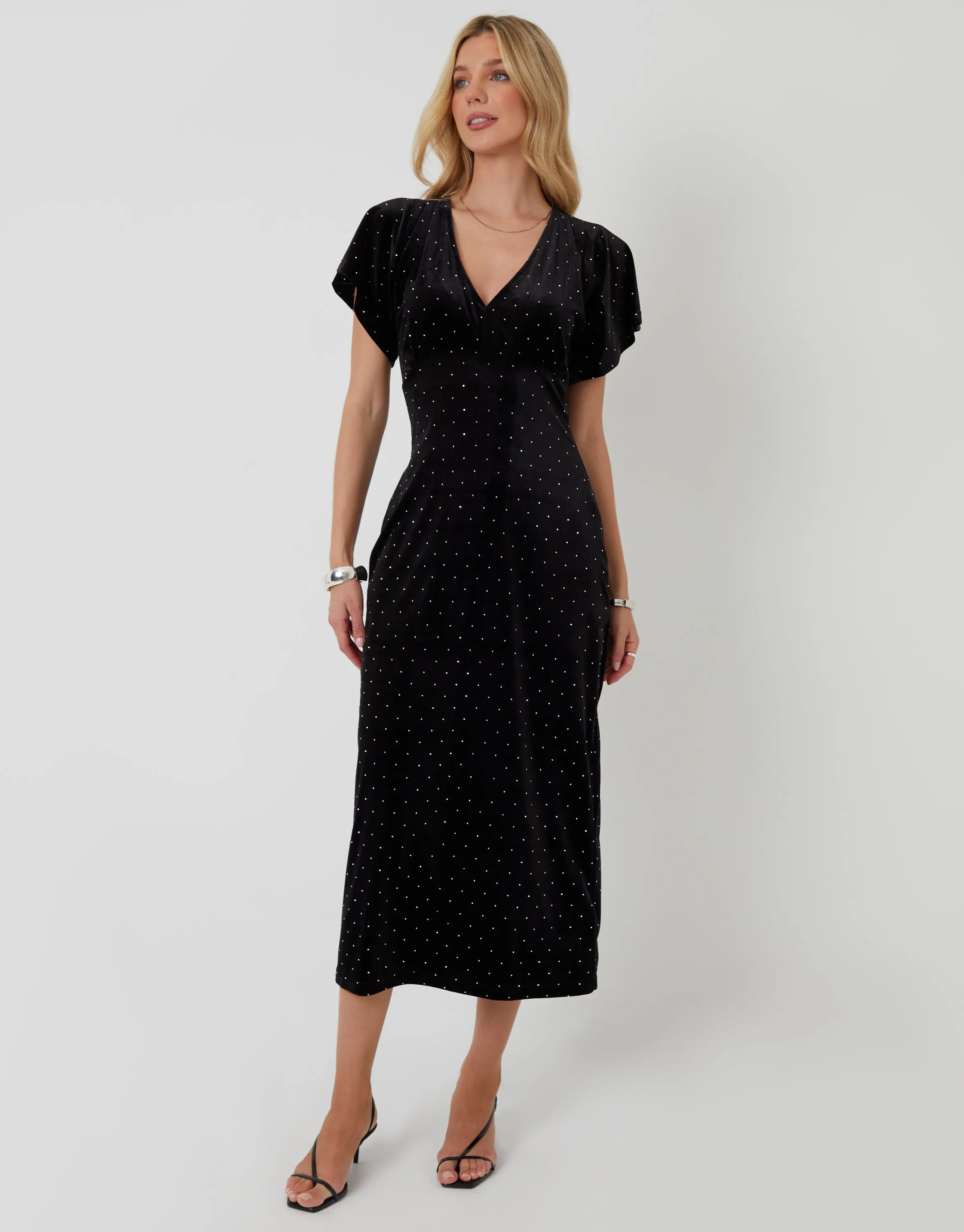 Black Velvet Hotfix Underbust Midaxi Dress sold by Threadbare product image thumbnail 4