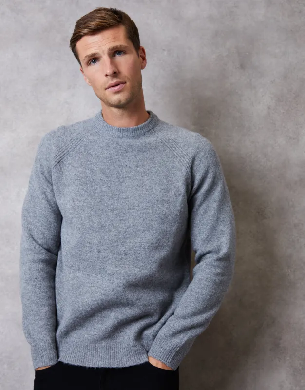 Grey Raglan Rib Knitted Crew Neck Jumper sold by Threadbare