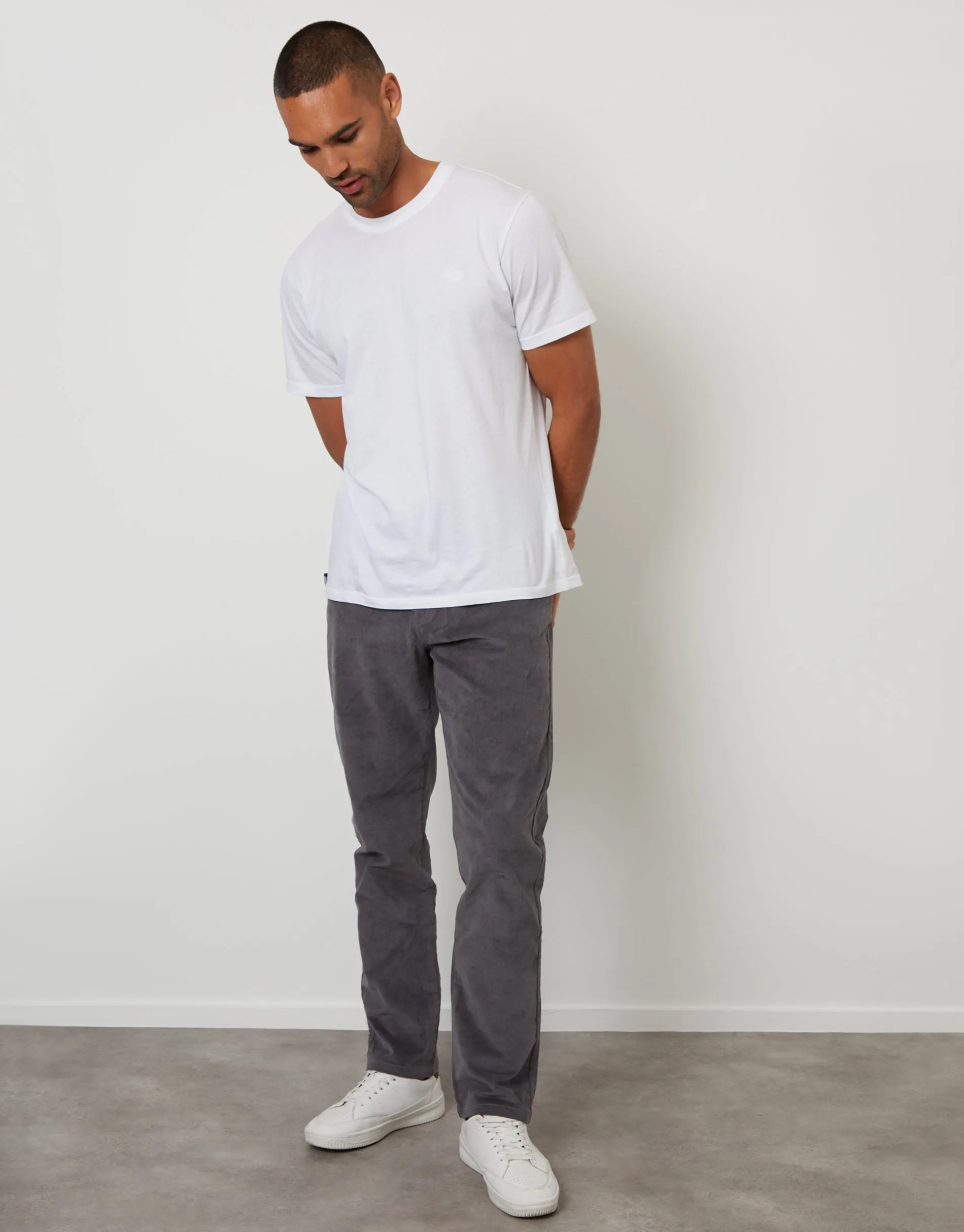 Slate Grey Straight Leg 5 Pocket Stretch Corduroy Trousers sold by Threadbare product image thumbnail 3