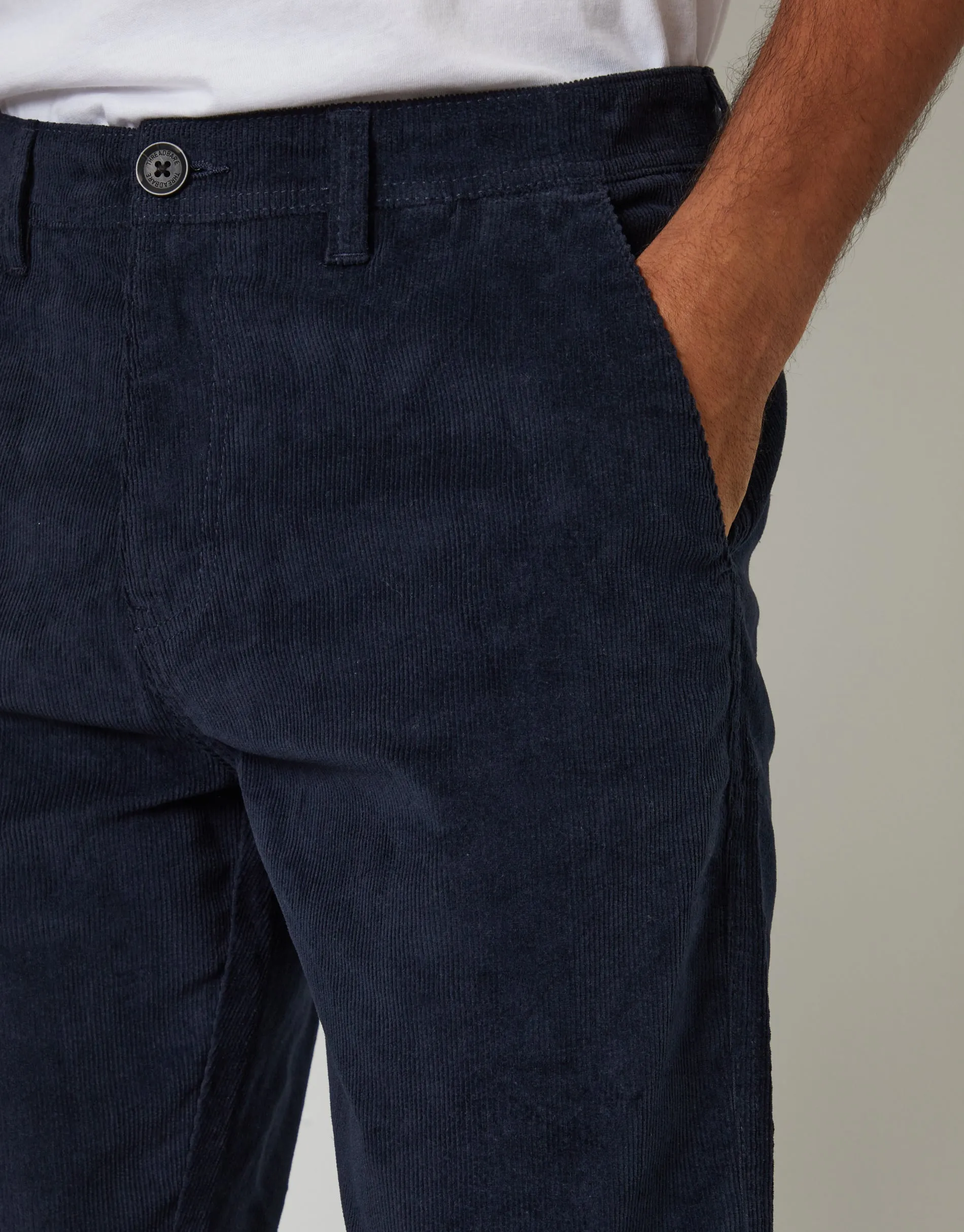 Navy Straight Leg Stretch Corduroy Trousers sold by Threadbare product image thumbnail 4
