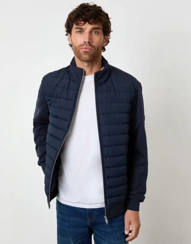Navy Quilted Hybrid Funnel Neck Jacket sold by Threadbare