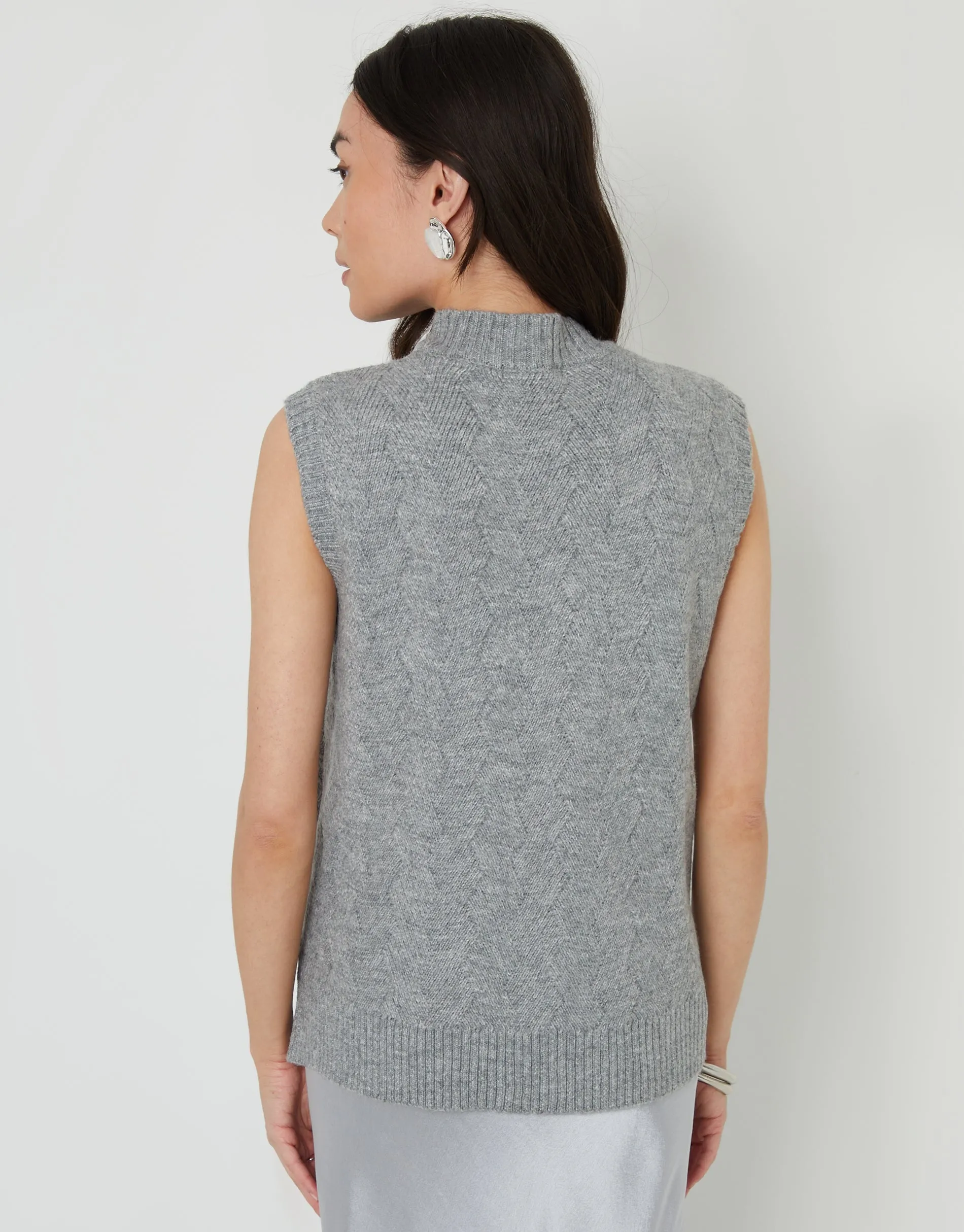 Grey Basket Stitch Knitted High Neck Vest sold by Threadbare product image thumbnail 5