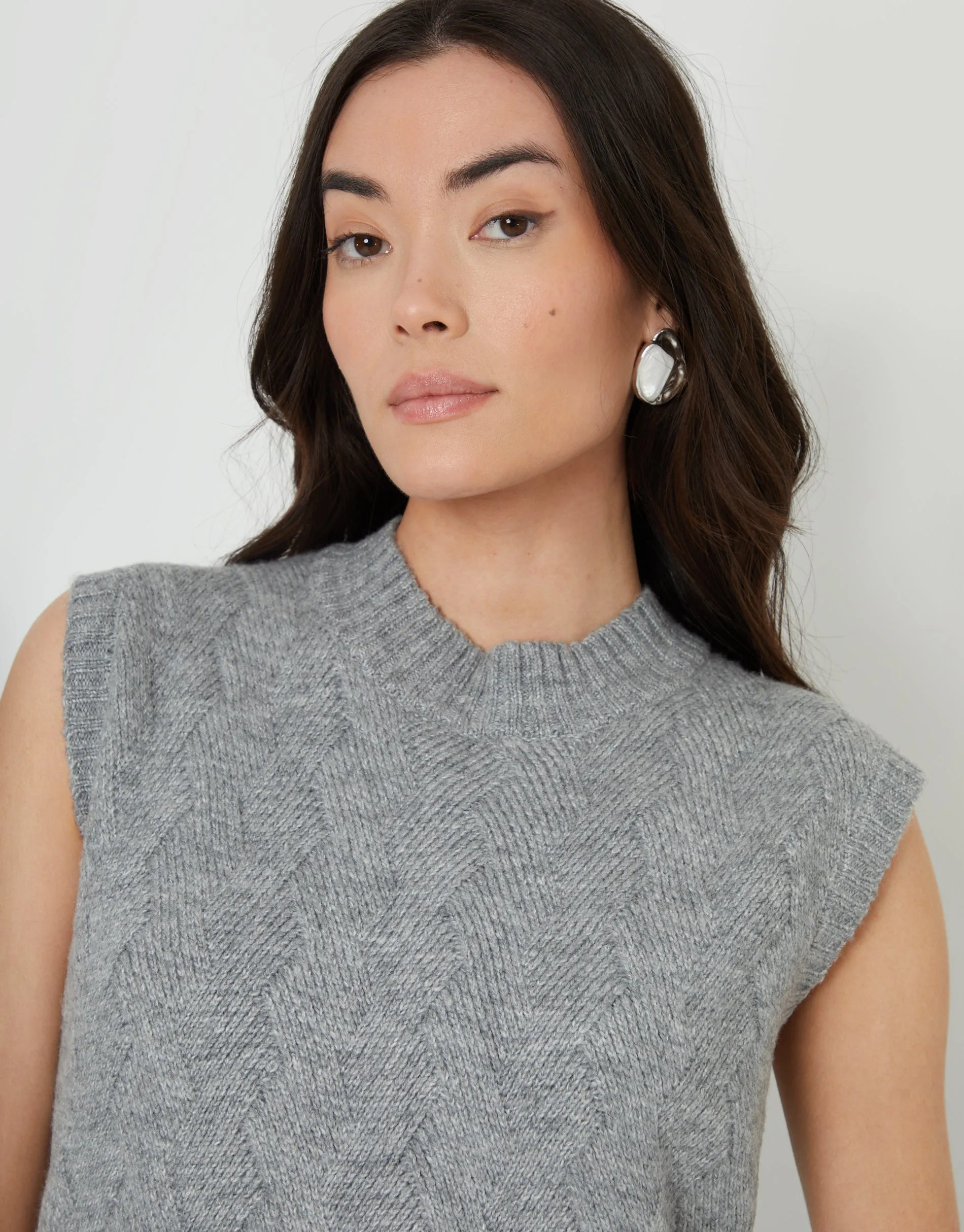 Grey Basket Stitch Knitted High Neck Vest sold by Threadbare product image thumbnail 3