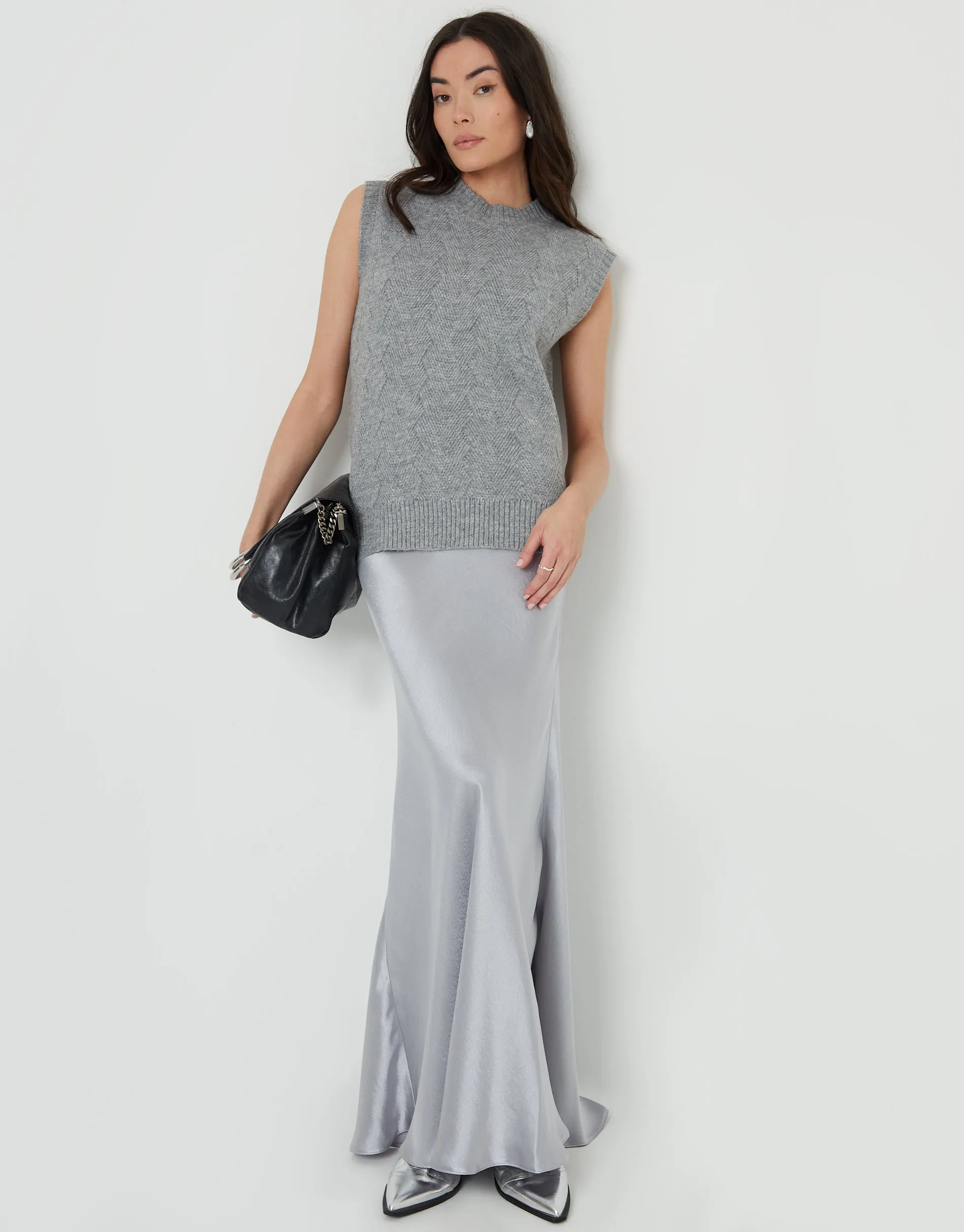 Grey Basket Stitch Knitted High Neck Vest sold by Threadbare product image thumbnail 4