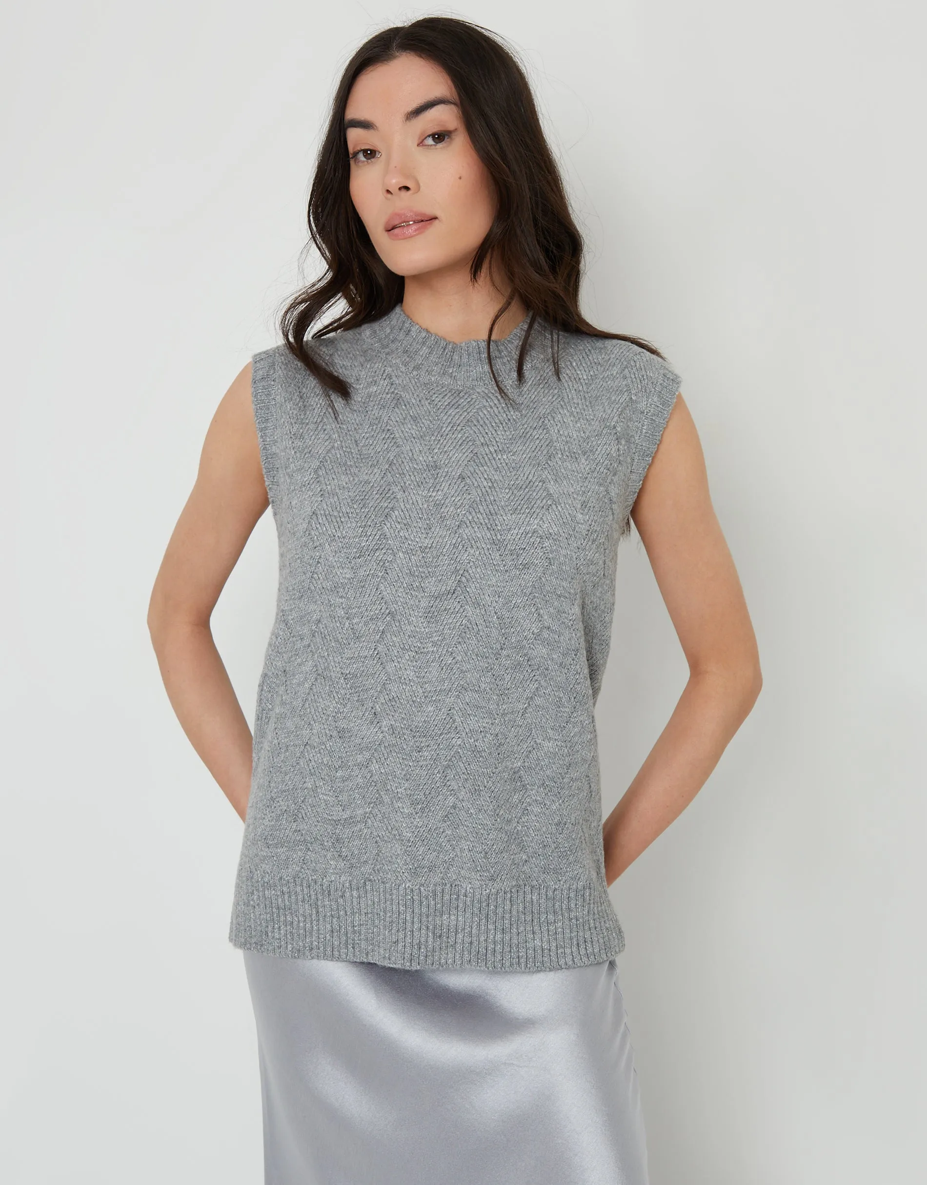 Grey Basket Stitch Knitted High Neck Vest sold by Threadbare product image thumbnail 2