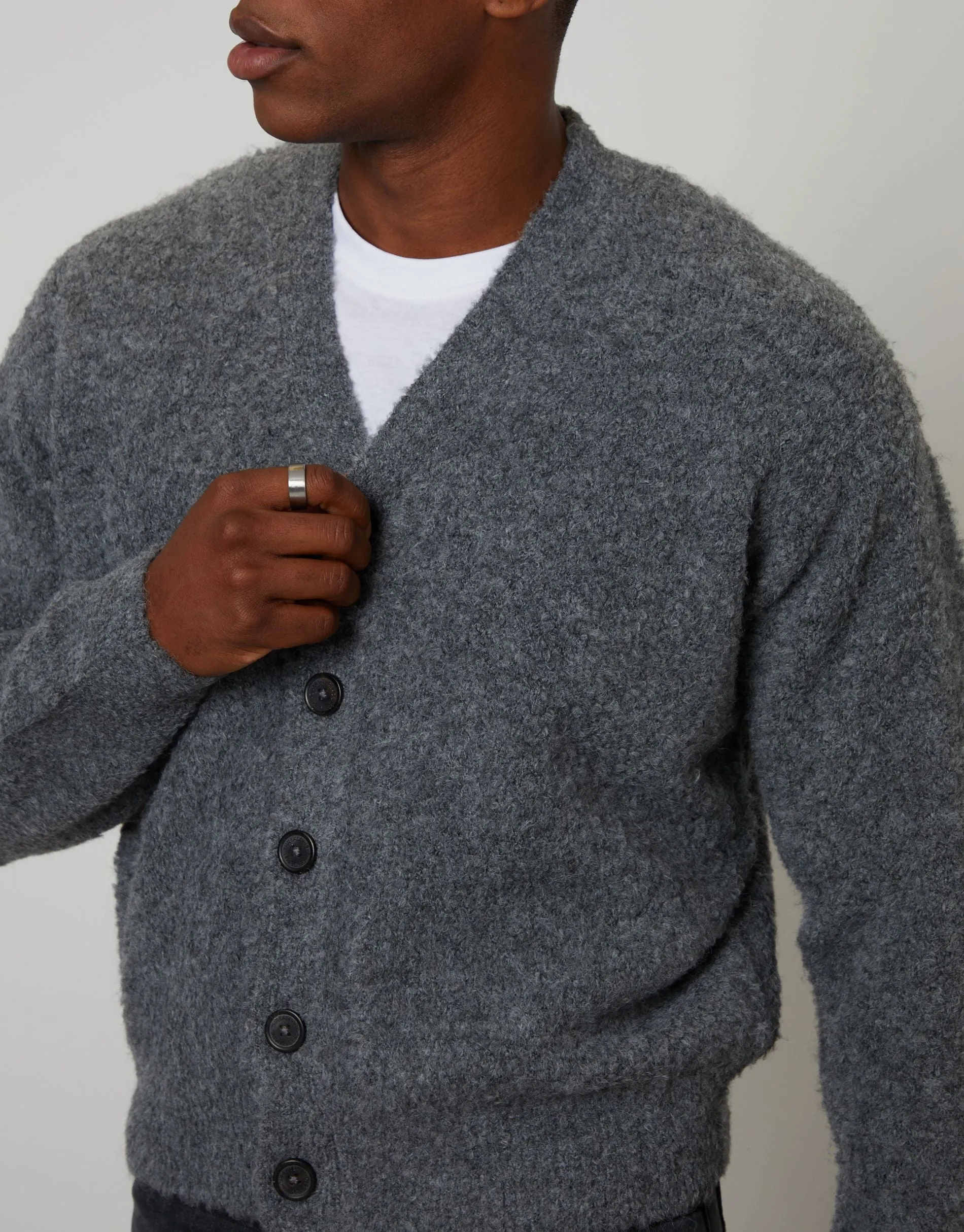 Grey Fluffy Knitted Button Up Cardigan sold by Threadbare product image thumbnail 4