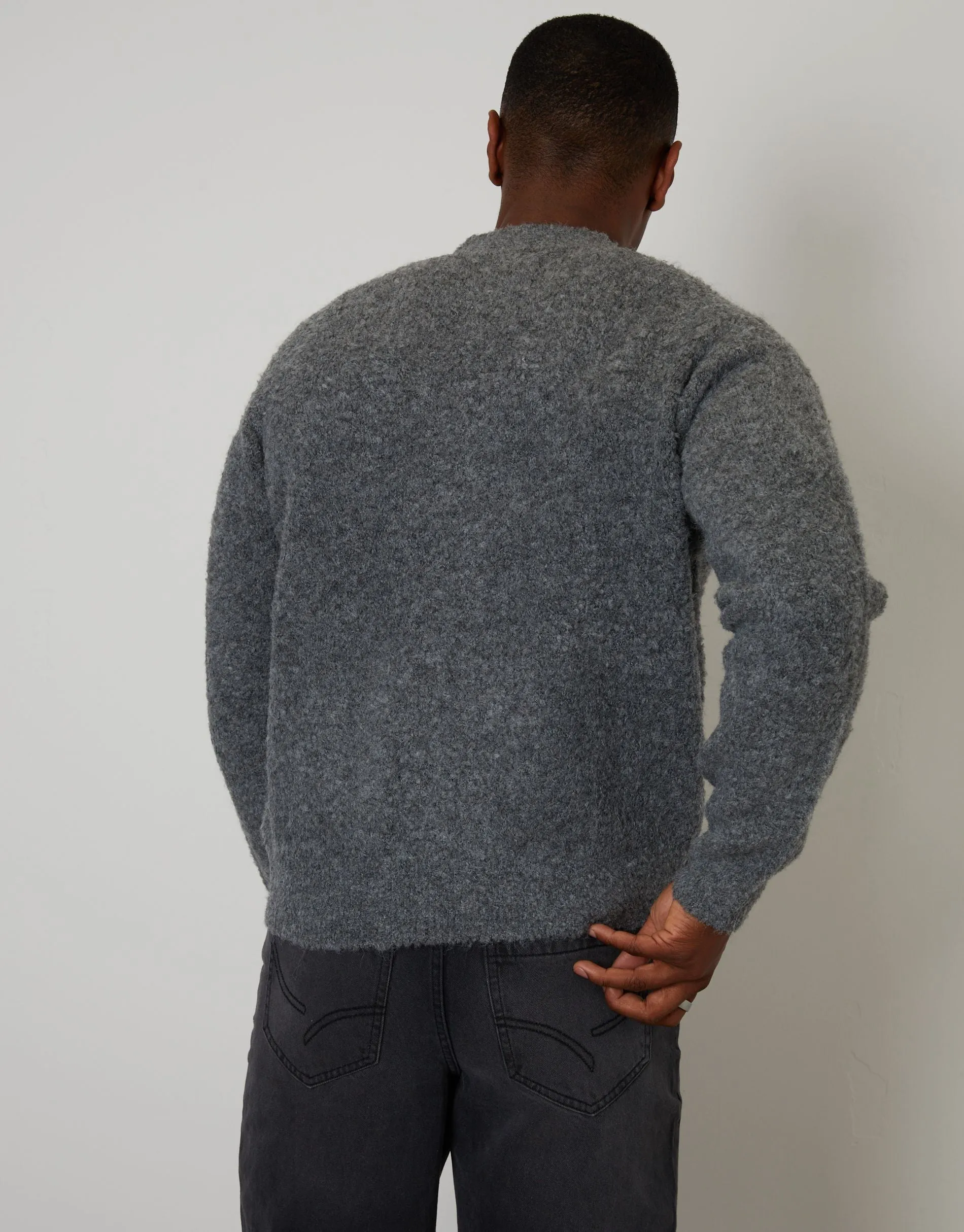 Grey Fluffy Knitted Button Up Cardigan sold by Threadbare product image thumbnail 2