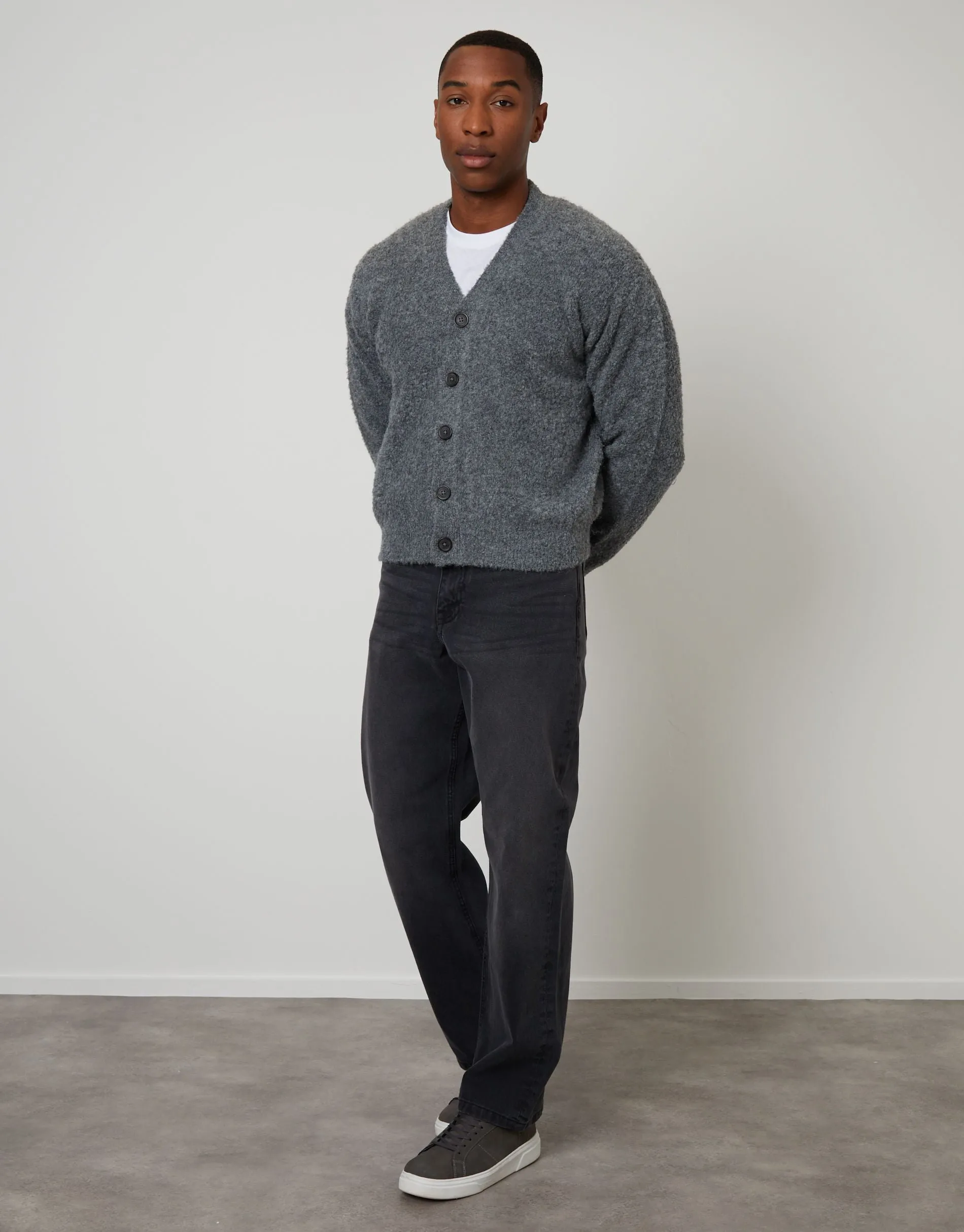 Grey Fluffy Knitted Button Up Cardigan sold by Threadbare product image thumbnail 3