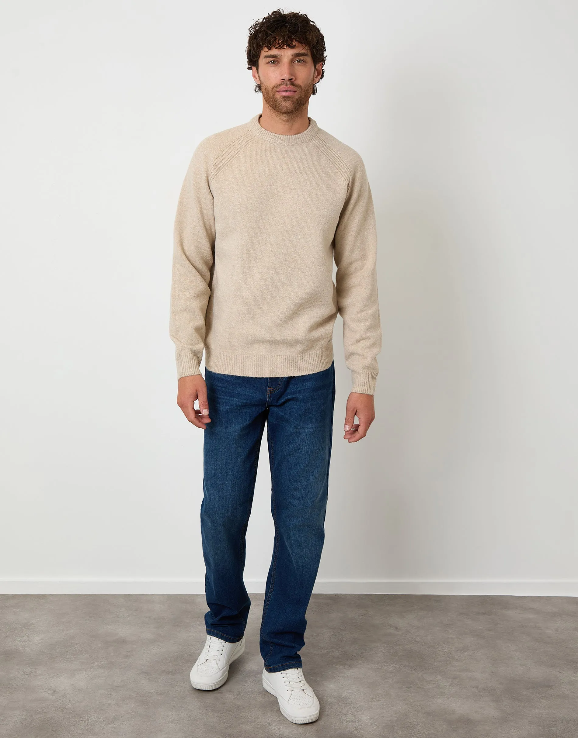 Stone Raglan Rib Knitted Crew Neck Jumper sold by Threadbare product image thumbnail 3
