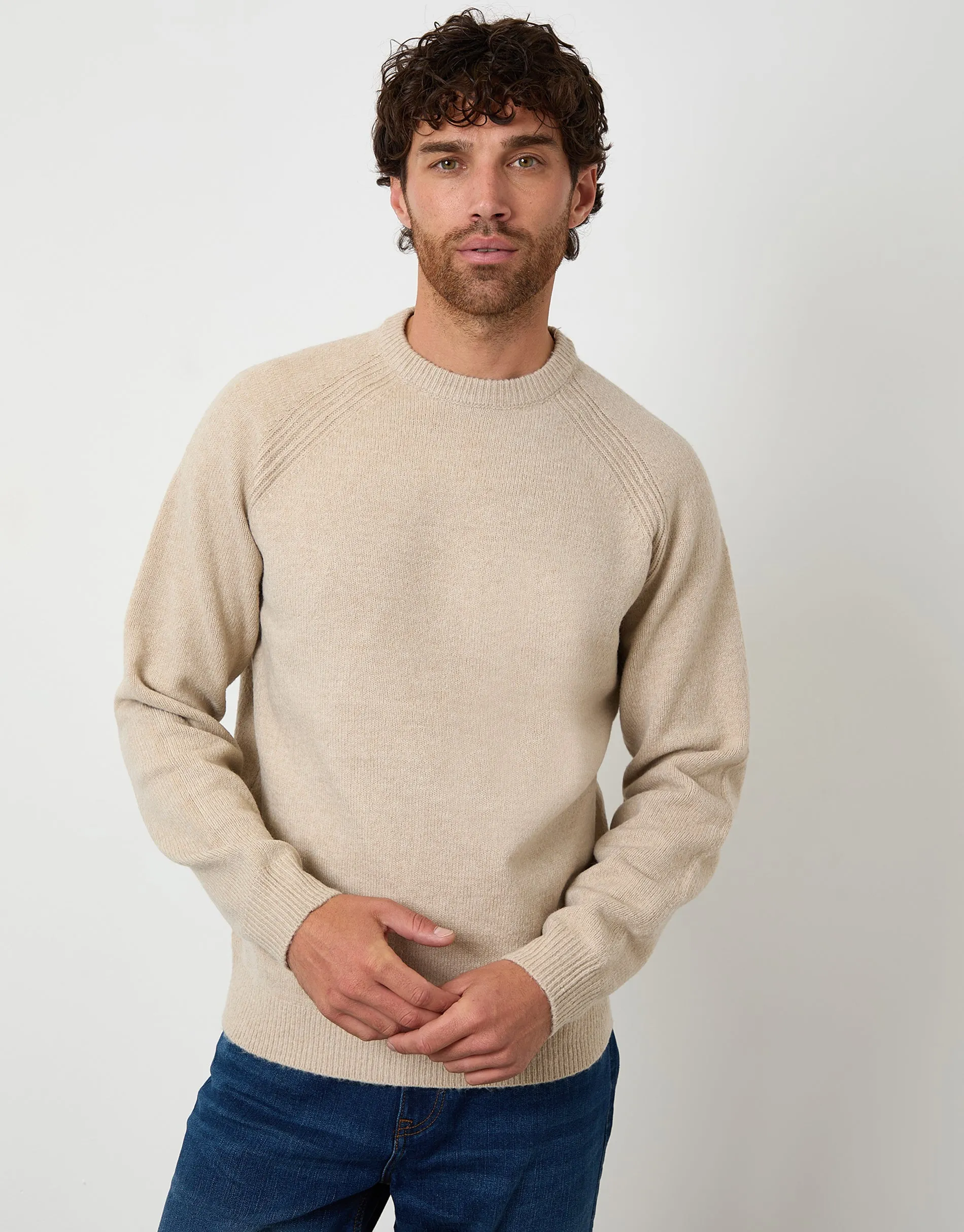 Stone Raglan Rib Knitted Crew Neck Jumper sold by Threadbare