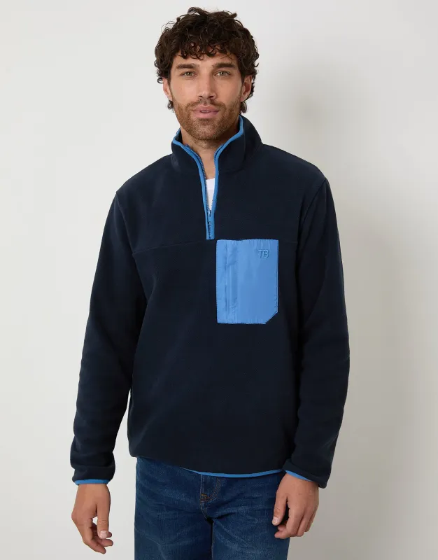 Navy Microfleece Quarter Zip Sweatshirt sold by Threadbare
