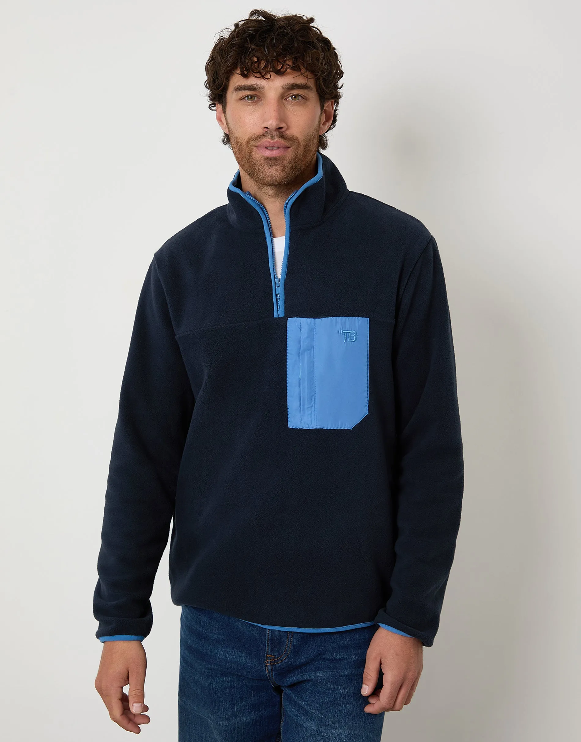 Navy Microfleece Quarter Zip Sweatshirt sold by Threadbare