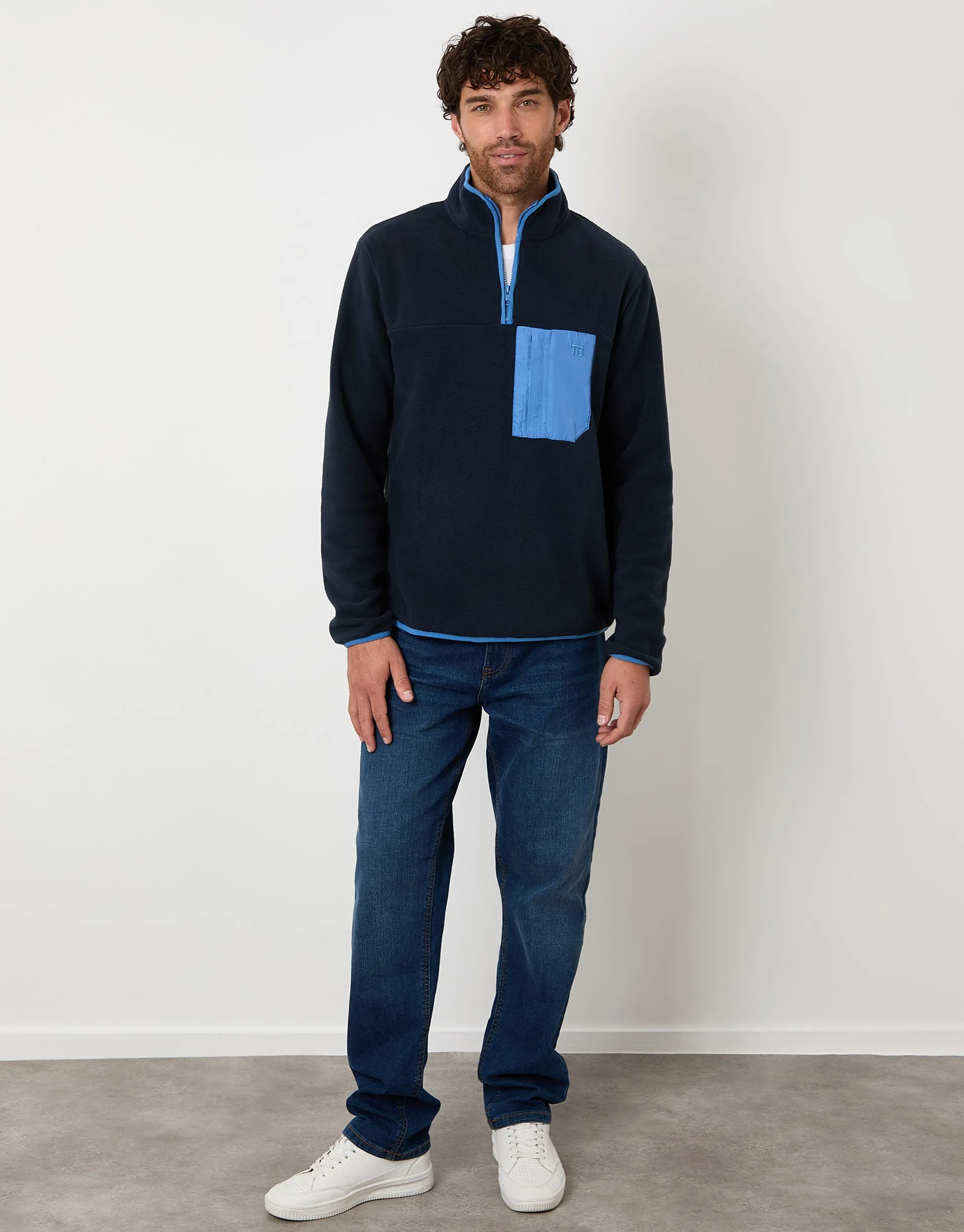 Navy Microfleece Quarter Zip Sweatshirt sold by Threadbare product image thumbnail 3