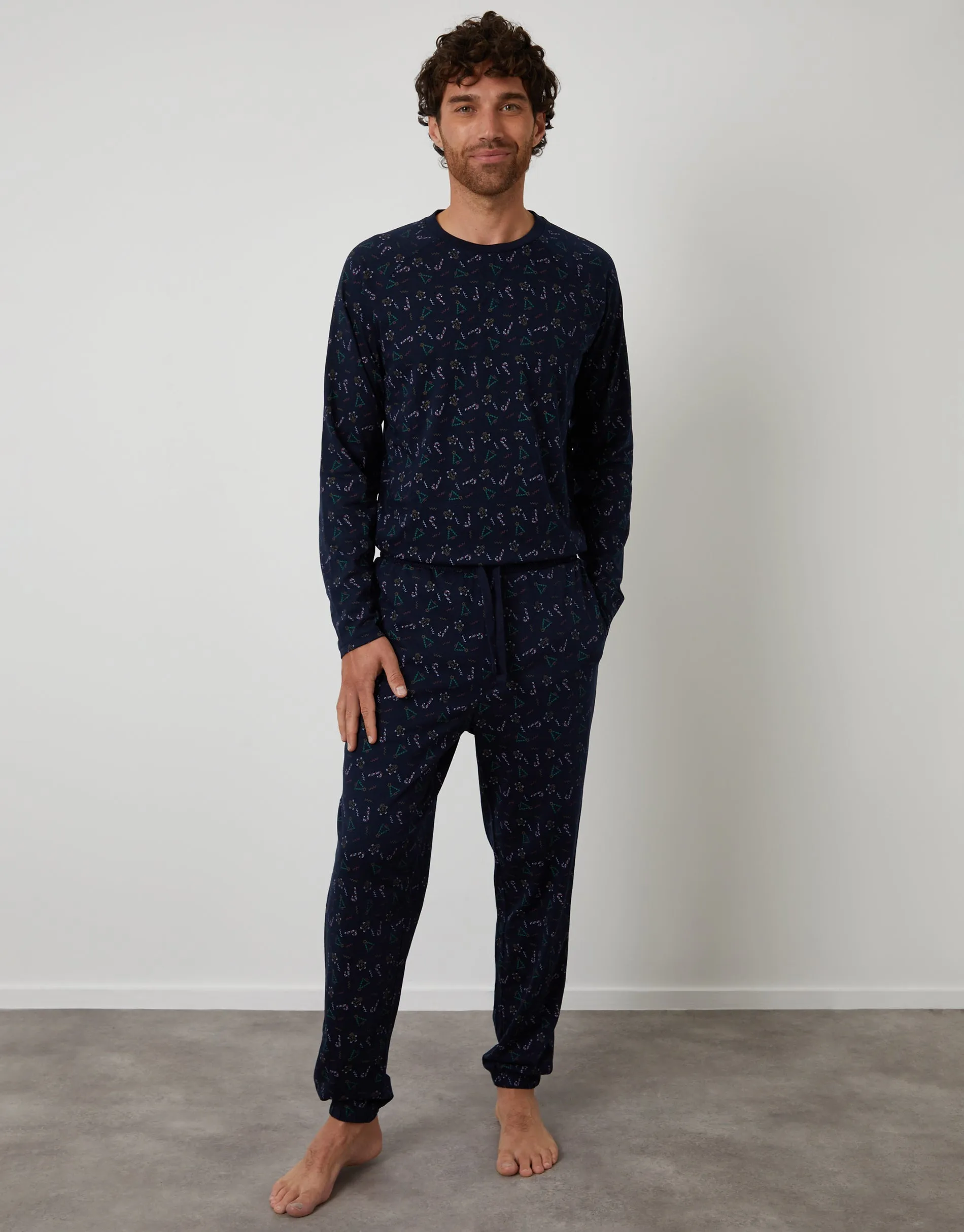 Navy Printed Christmas Long Pyjamas (2-Piece Set) sold by Threadbare product image thumbnail 2
